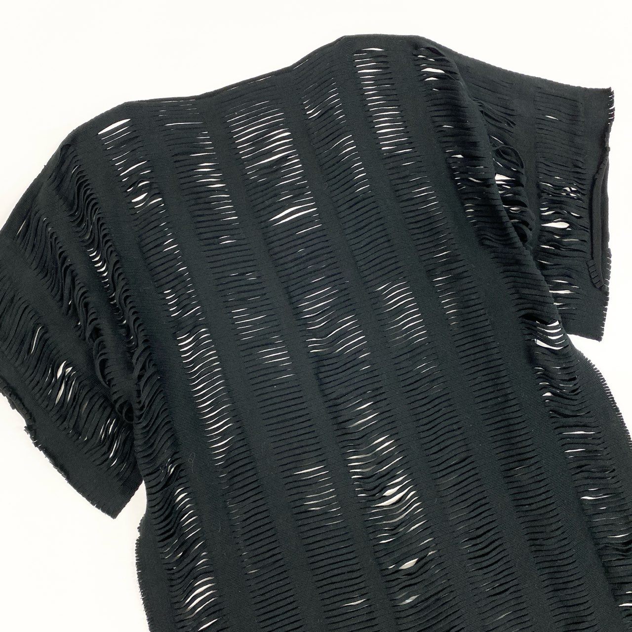 Aa29 ISSEY MIYAKE イッセイミヤケ A.POC INSIDE カットワーク ニットワンピース 半袖ワンピース トップス サイズ2 ブラック レディースu02t