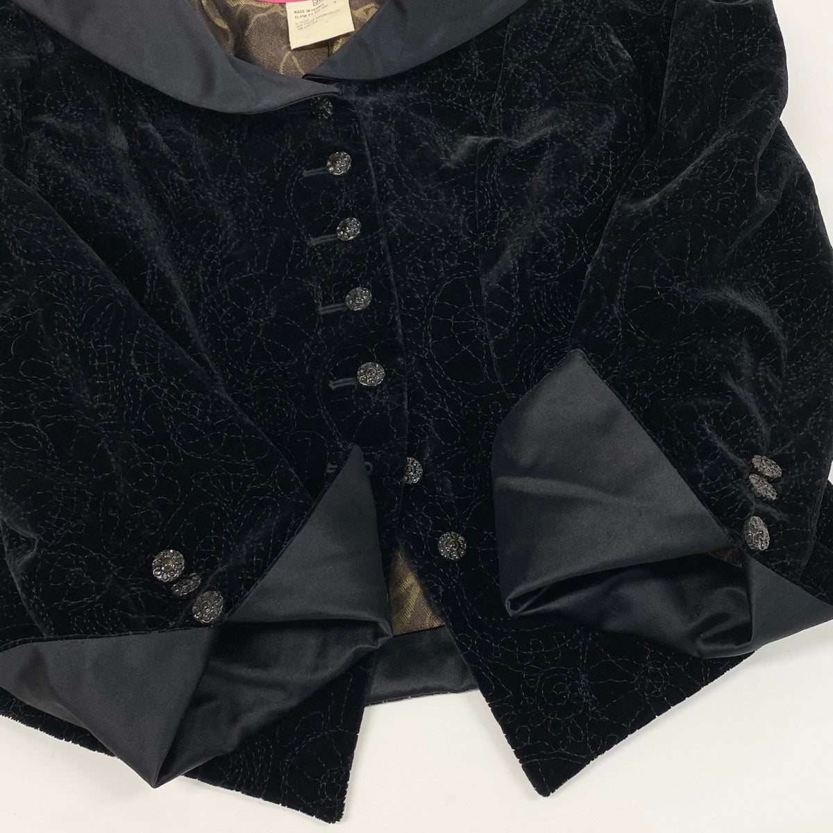 60f2 CHRISTIAN LACROIX クリスチャンラクロワ ベロアジャケット 総柄刺繍 異素材切替 フォーマル シルク混 サイズ38 ブラック レディース 女性服o07t