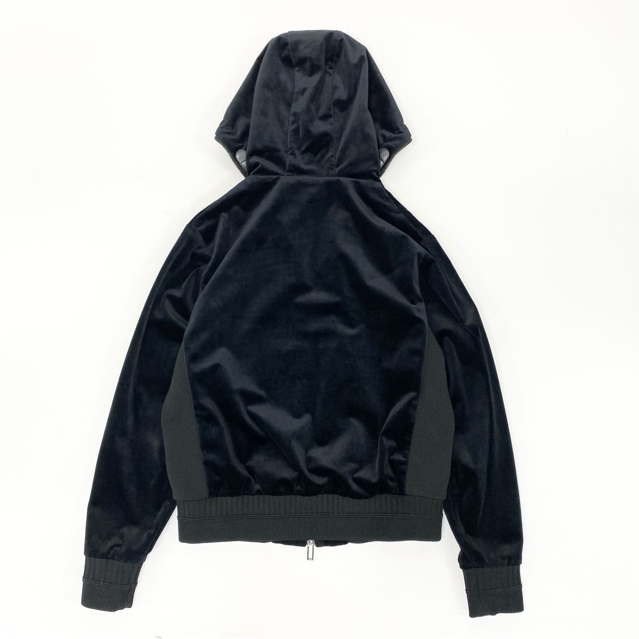 66k11 EMPORIO ARMANI エンポリオアルマーニ ベロア素材 ダブルジップパーカー ベルベットパーカー サイズ44 ブラック メンズ トップスk02i