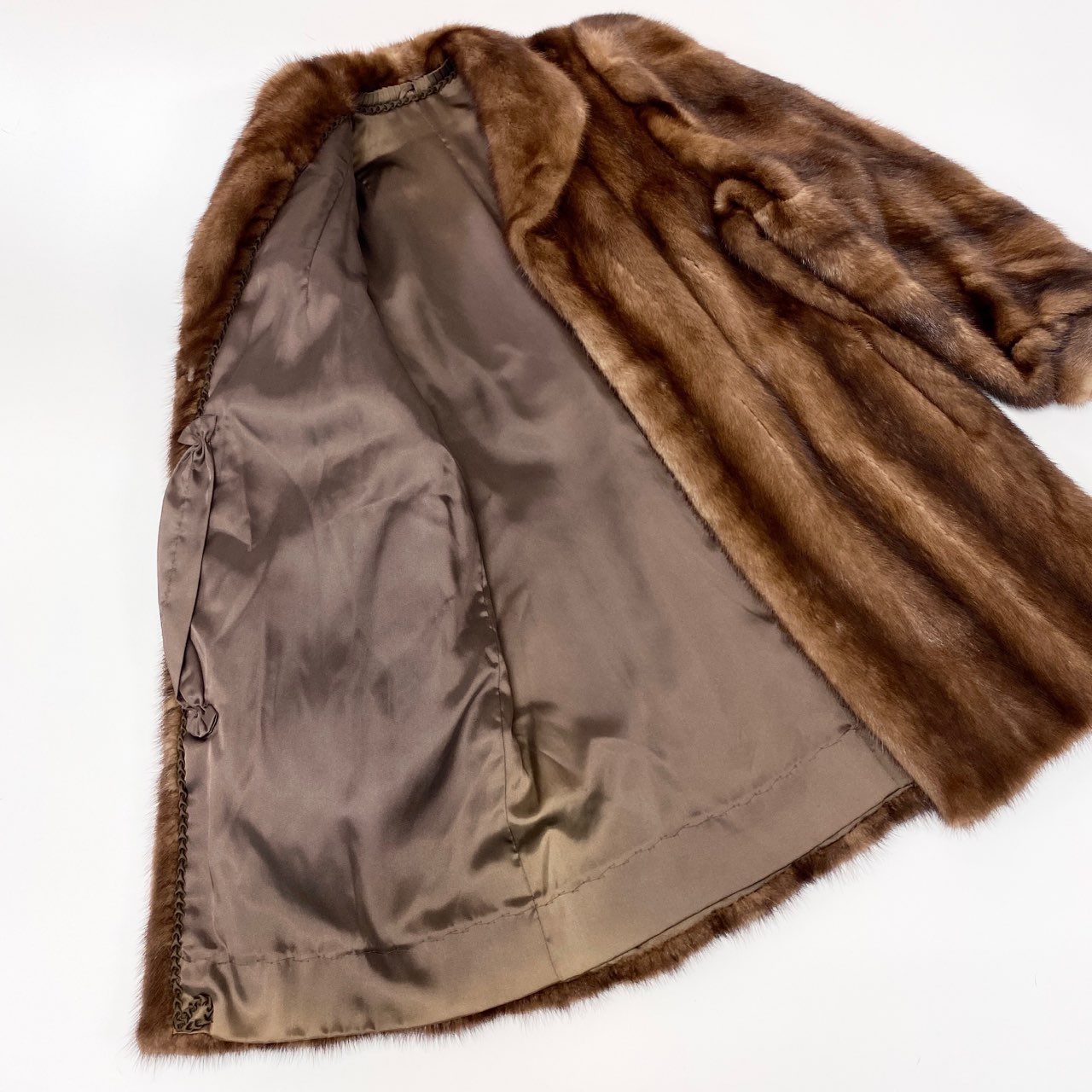 42L8 SAGA MINK サガミンク 銀サガ デミバフミンク ロングコート 横段スリーブ サイズ11号 ブラウン 最高級本毛皮 螺旋袖 MINK FURt18r