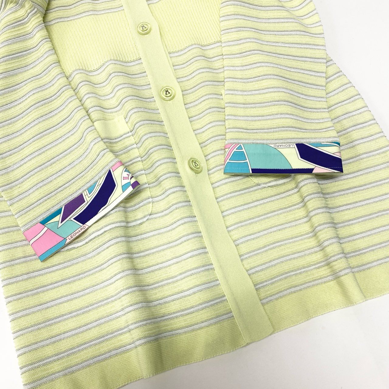 31b6 LEONARD レオナール ポロニット ペプラム ボーダー ビジュー 40 イエロー レディース 女性用u02t