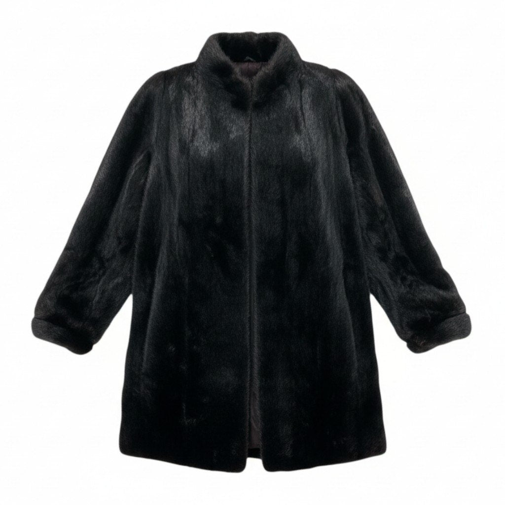 72L15 SAGA MINK サガミンク 金サガ ダークミンク ロングコート サイズF ブラック 最高級本毛皮 MINK FUR ポケット有t18r