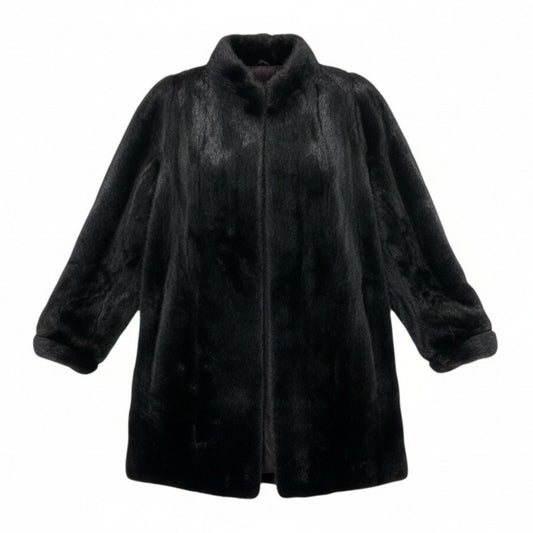 72L15 SAGA MINK サガミンク 金サガ ダークミンク ロングコート サイズF ブラック 最高級本毛皮 MINK FUR ポケット有t18r