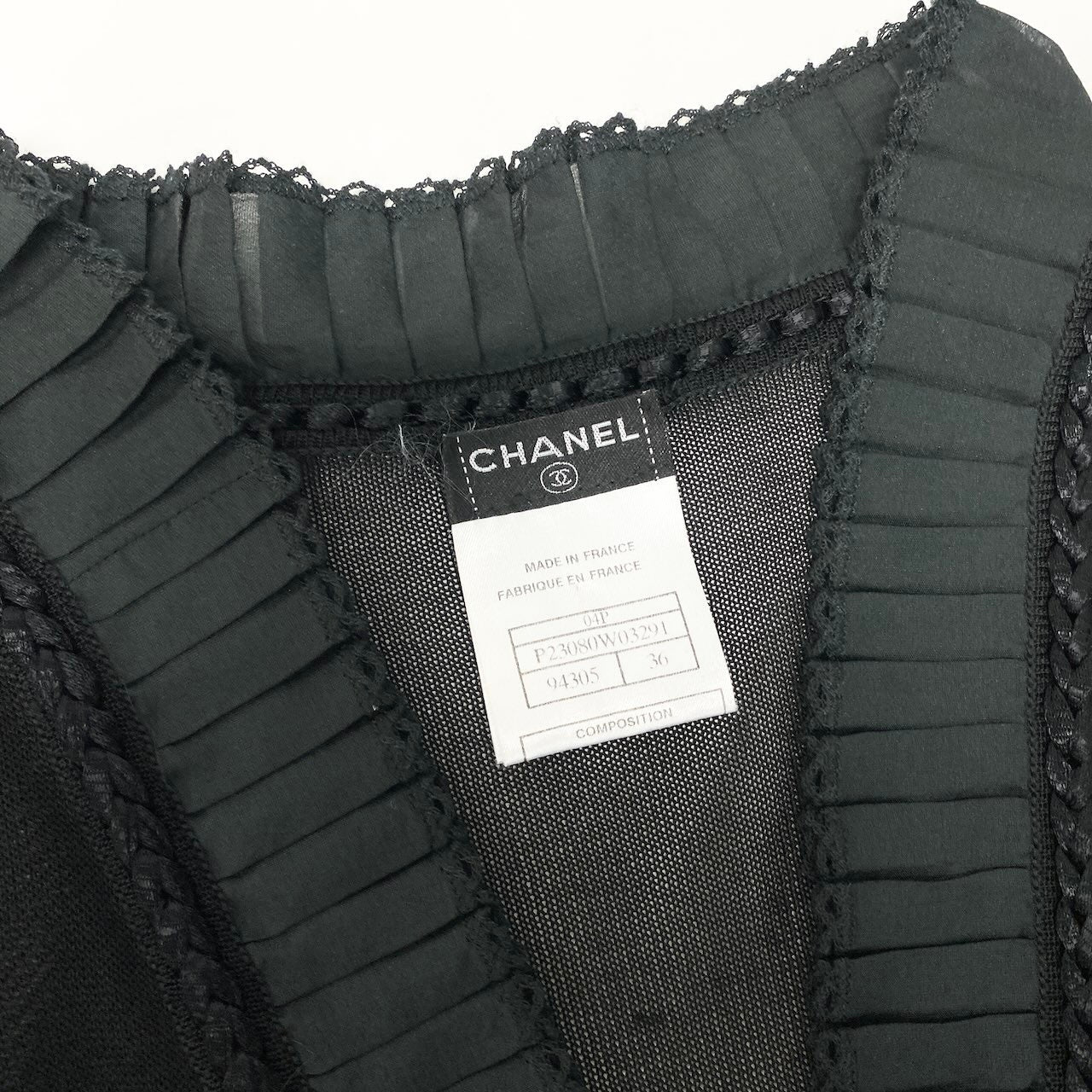 e8 CHANEL 2004SS ニットカーディガン ボレロ レース 花柄 P23080 36サイズ ブラック レーヨン100％ レディース 女性用k02i