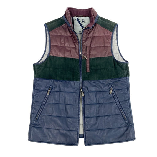 69L17 GIANFRANCO FERRE ジャンフランコフェレ レザーベスト スウェード ダブルジップ ジャケット アウター 48サイズ マルチカラー メンズu02t