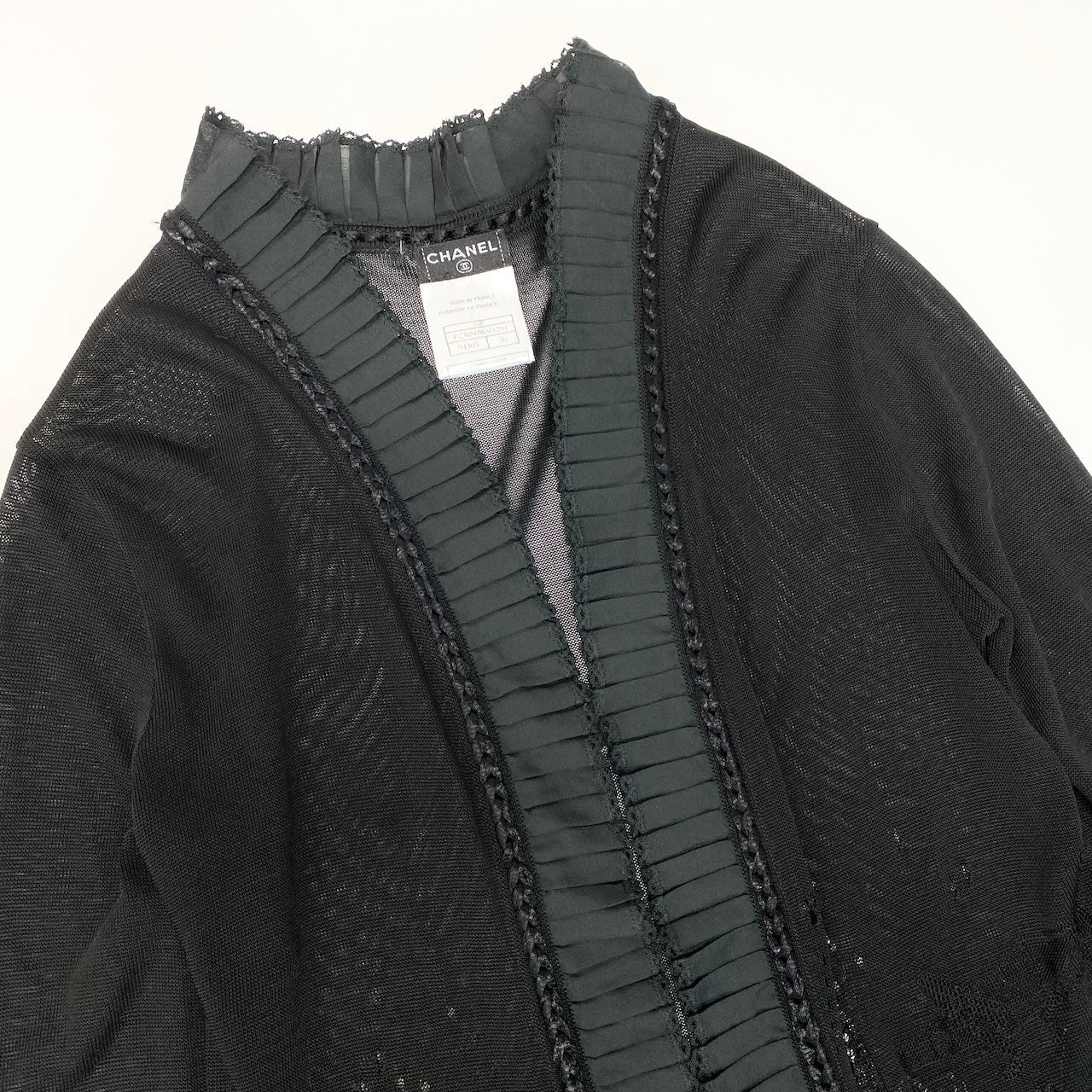 e8 CHANEL 2004SS ニットカーディガン ボレロ レース 花柄 P23080 36サイズ ブラック レーヨン100％ レディース 女性用k02i