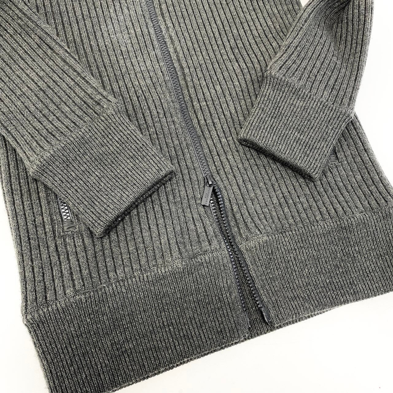 27e11 BURBERRY GOLF バーバリーゴルフ リブニットフルジップフーディー パーカー ダブルジップ 日本製 1サイズ グレー メンズ 男性用k02i
