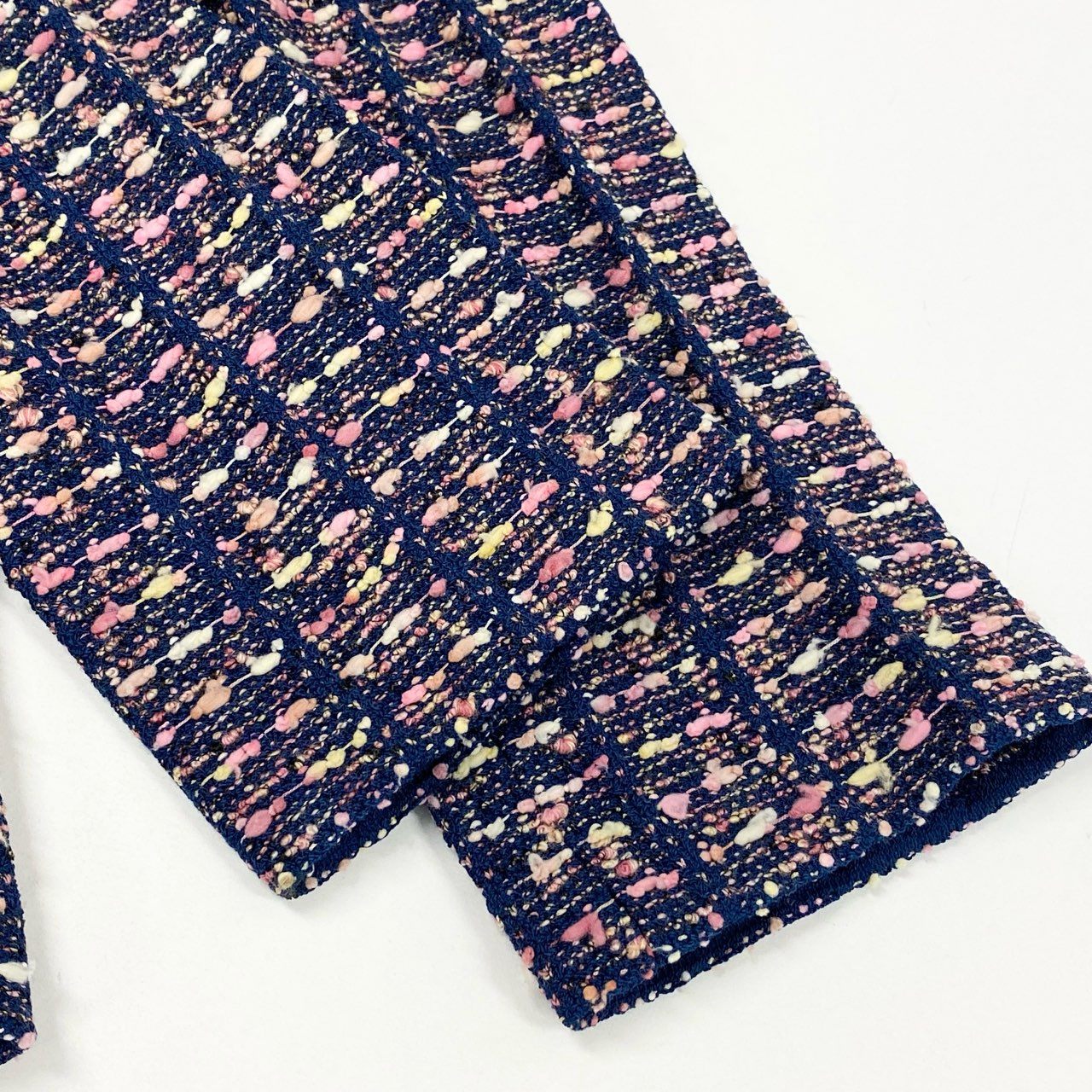 36a7 ST.JOHN セントジョン ワンピース ジャケット セットアップ アンサンブル 金ボタン ツイード 4 XLサイズ ネイビー ピンク系 レディースo07t