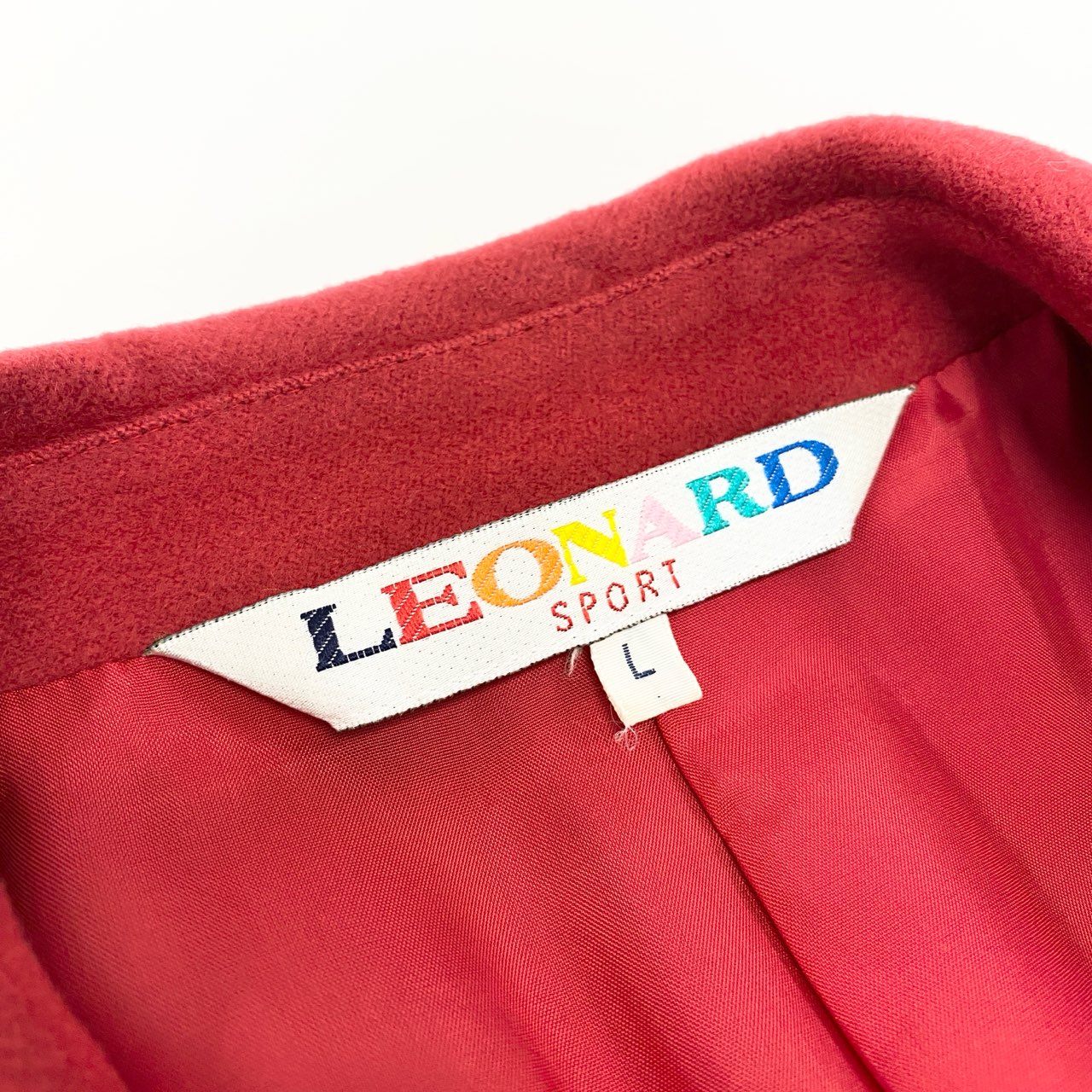 15Ⅼ1 LEONARD レオナール テーラードジャケット ブレザー カシミヤジャケット 金ボタン Lサイズ レッド カシミヤ100％ レディースo07t