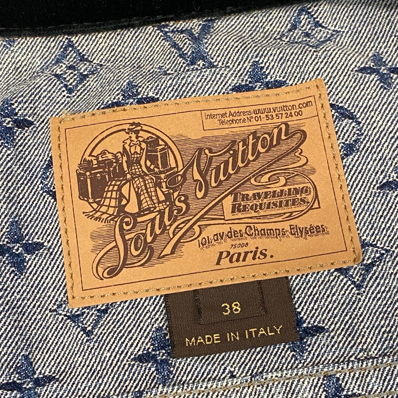 Id7 LOUIS VUITTON ヴィンテージ ルイヴィトン モノグラムジャガード ダブルデニムジャケット サイズ38 インディゴ レディースta1