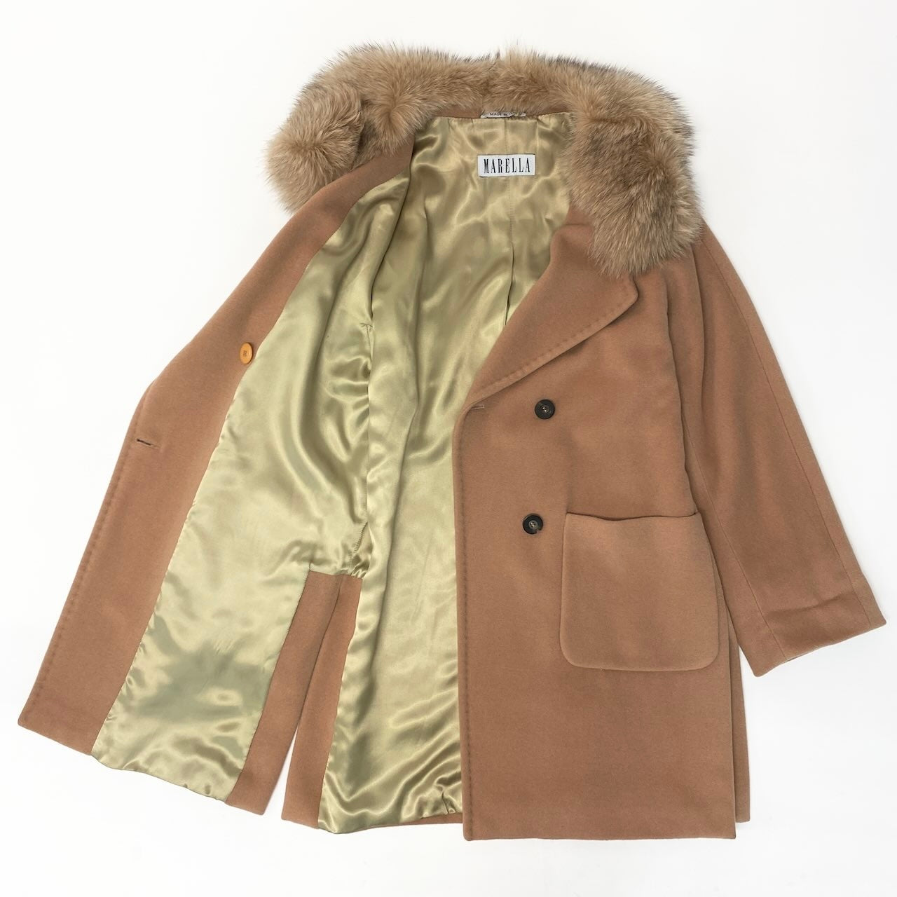 23e7 MARELLA マレーラ チェスターコート ウールコート ボリューム襟 イタリア製 サイズ38 ベージュ系 レディース 女性服u02t