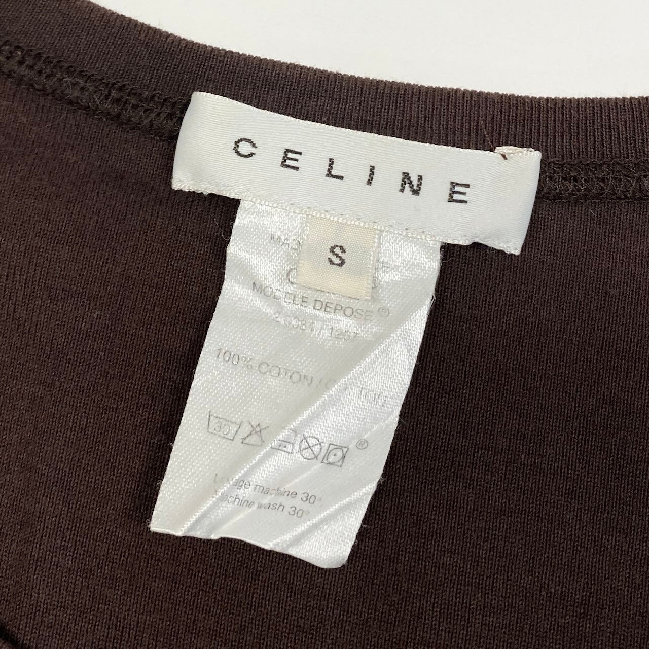 Ic27 CELINE セリーヌ ロゴプリントTシャツ 半袖Tシャツ ストレッチ素材 トップス Sサイズ ブラウン コットン100％ レディース 女性用u02t