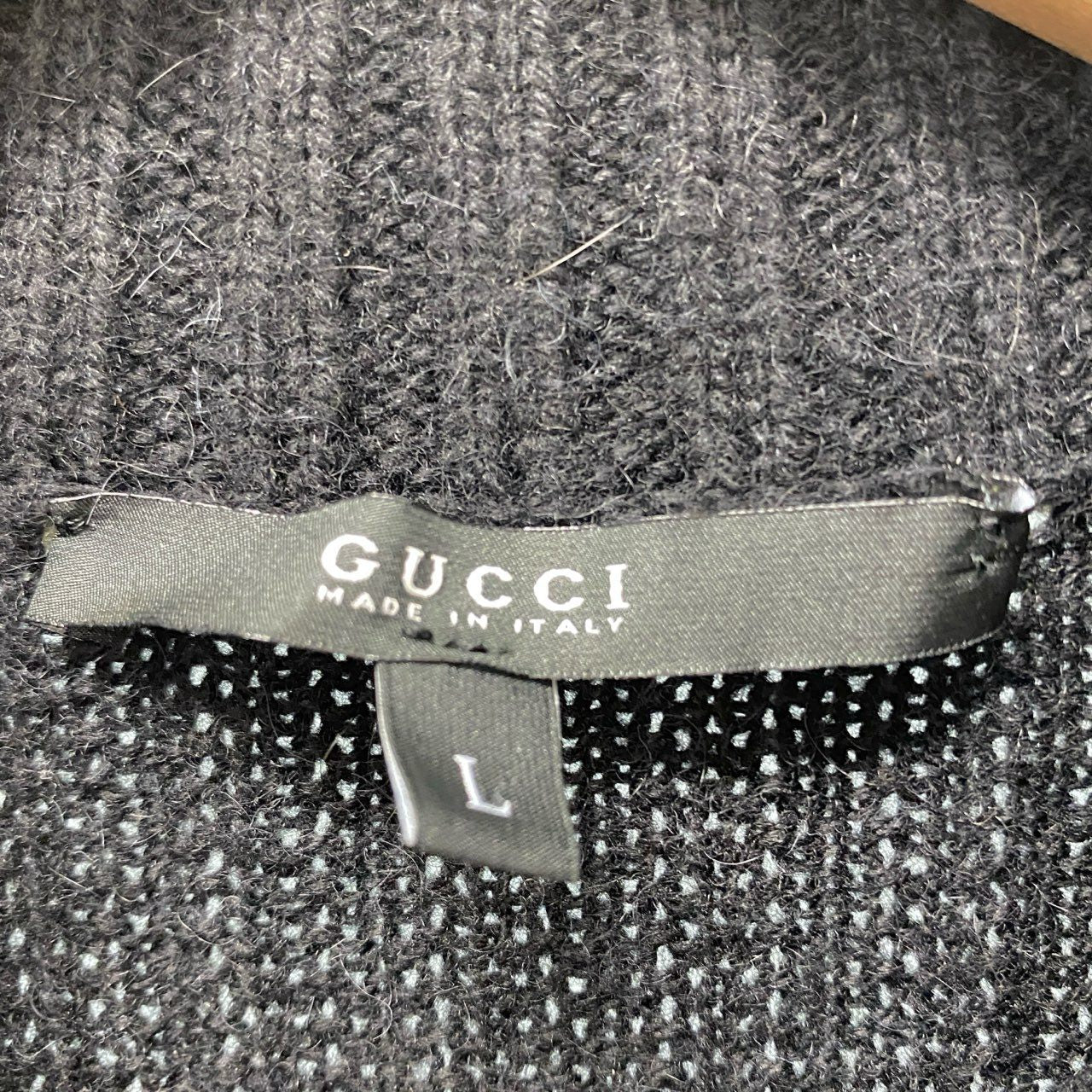 70b16 GUCCI グッチ 半袖パフスリーブニットセーター ハイネックニットセーター トップス Lサイズ ブラック レディース 女性用u02t
