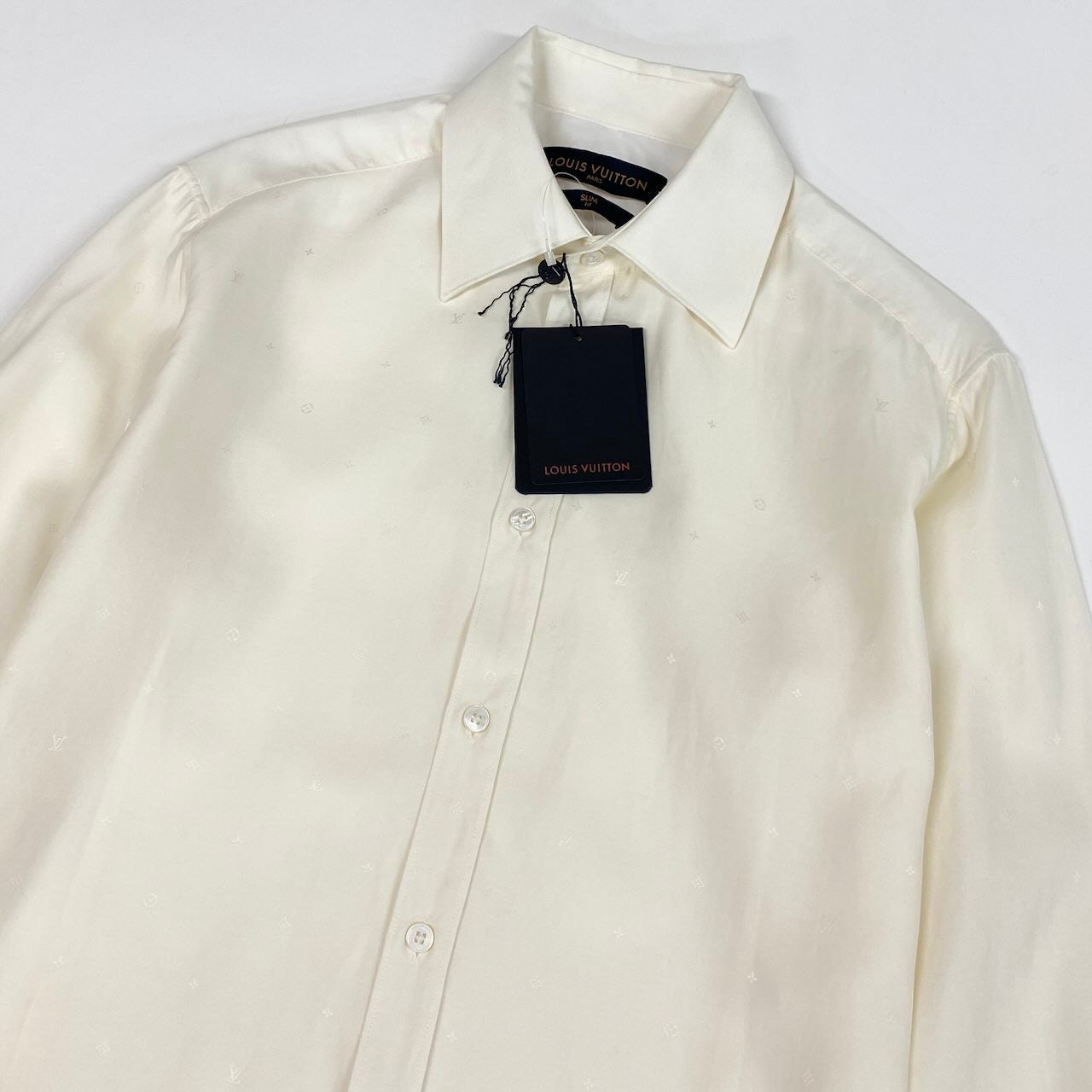 Me1 【未使用タグ付】 LOUIS VUITTON ルイヴィトン モノグラム ジャガード シルクシャツ ロングスリーブシャツ SLIM FIT RM212F ZLC HKS8PW サイズ39/15-1/2 ホワイト メンズ 紳士服k02i