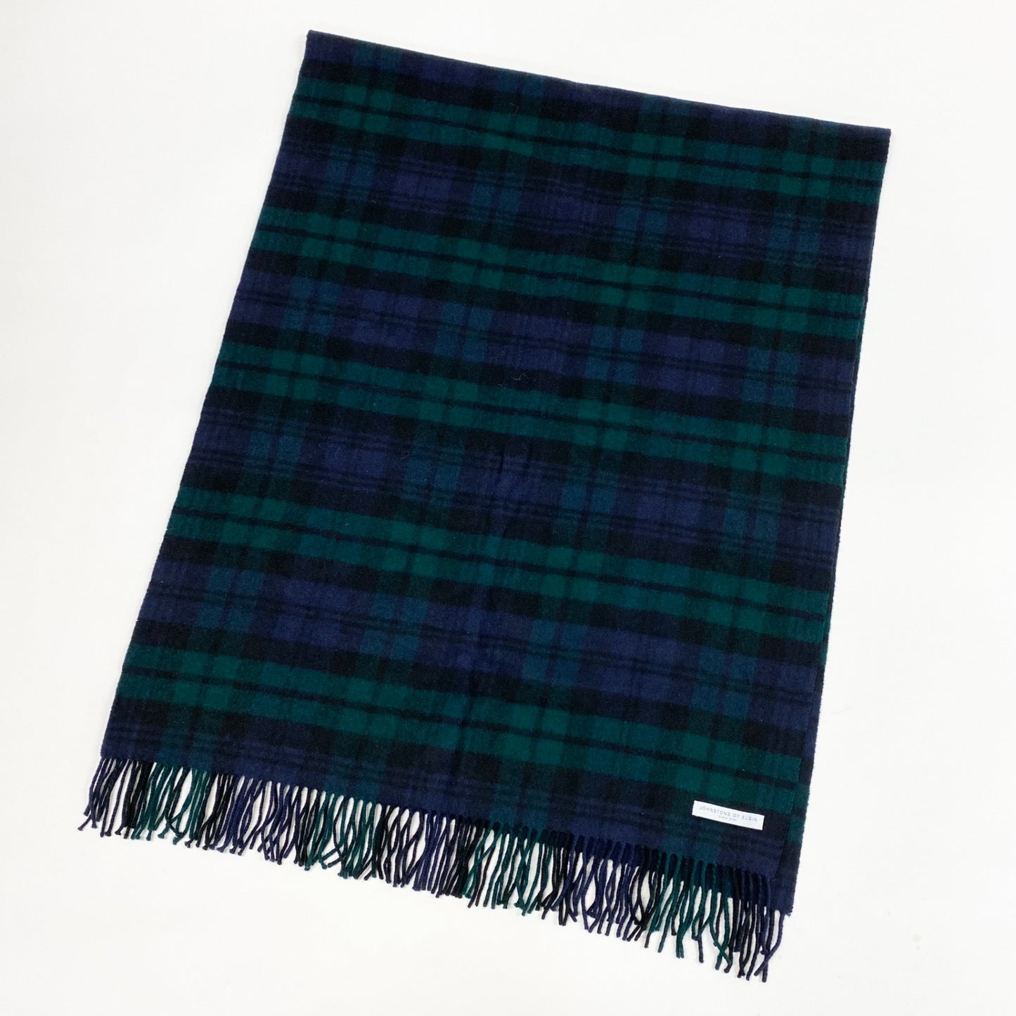 l20《美品》 JOHNSTONS OF ELGIN ジョンストンズオブエルガン ブラックウォッチ 大判マフラー フリンジストール 小物 グリーン系 カシミヤ ユニセックス 男女兼用k02i