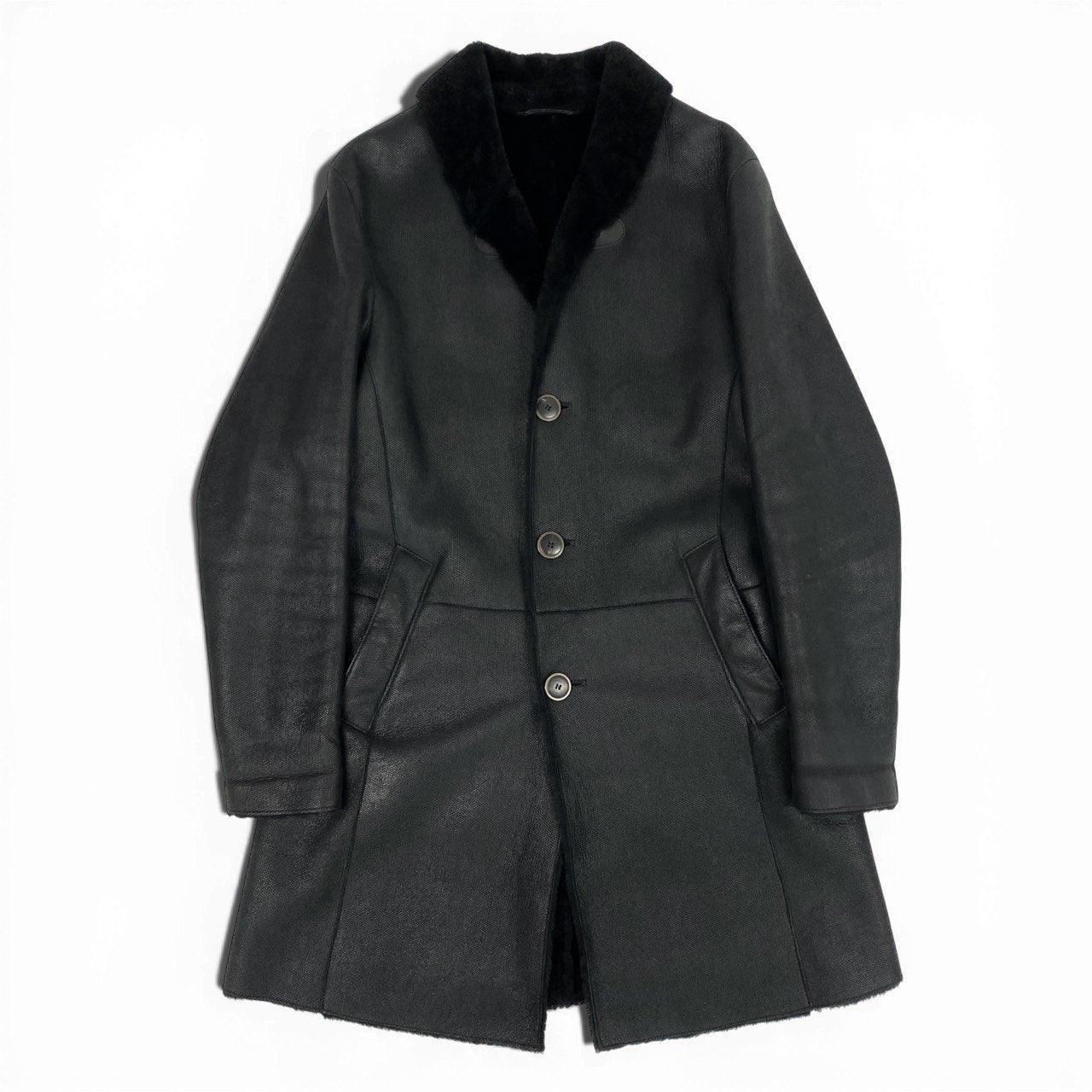 48a19 GIORGIO ARMANI ジョルジオアルマーニ ムートンコート レザーコート サイズ46 ブラック ムートンレザー メンズ 男性用 アウターk02i