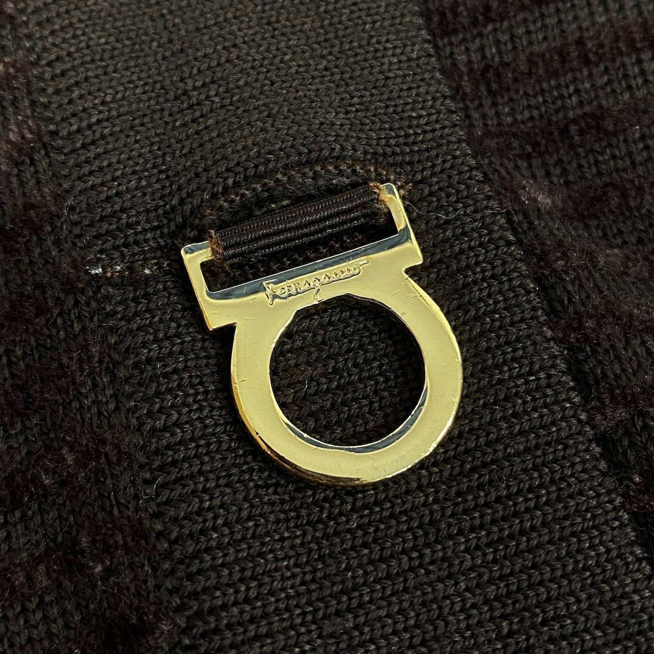 24e14 Salvatore Ferragamo サルヴァトーレフェラガモ アンサンブル ニットカーディガン 半袖ニット ガンチーニ ボーダー ブラウン ウール100％ レディース 女性用u02t
