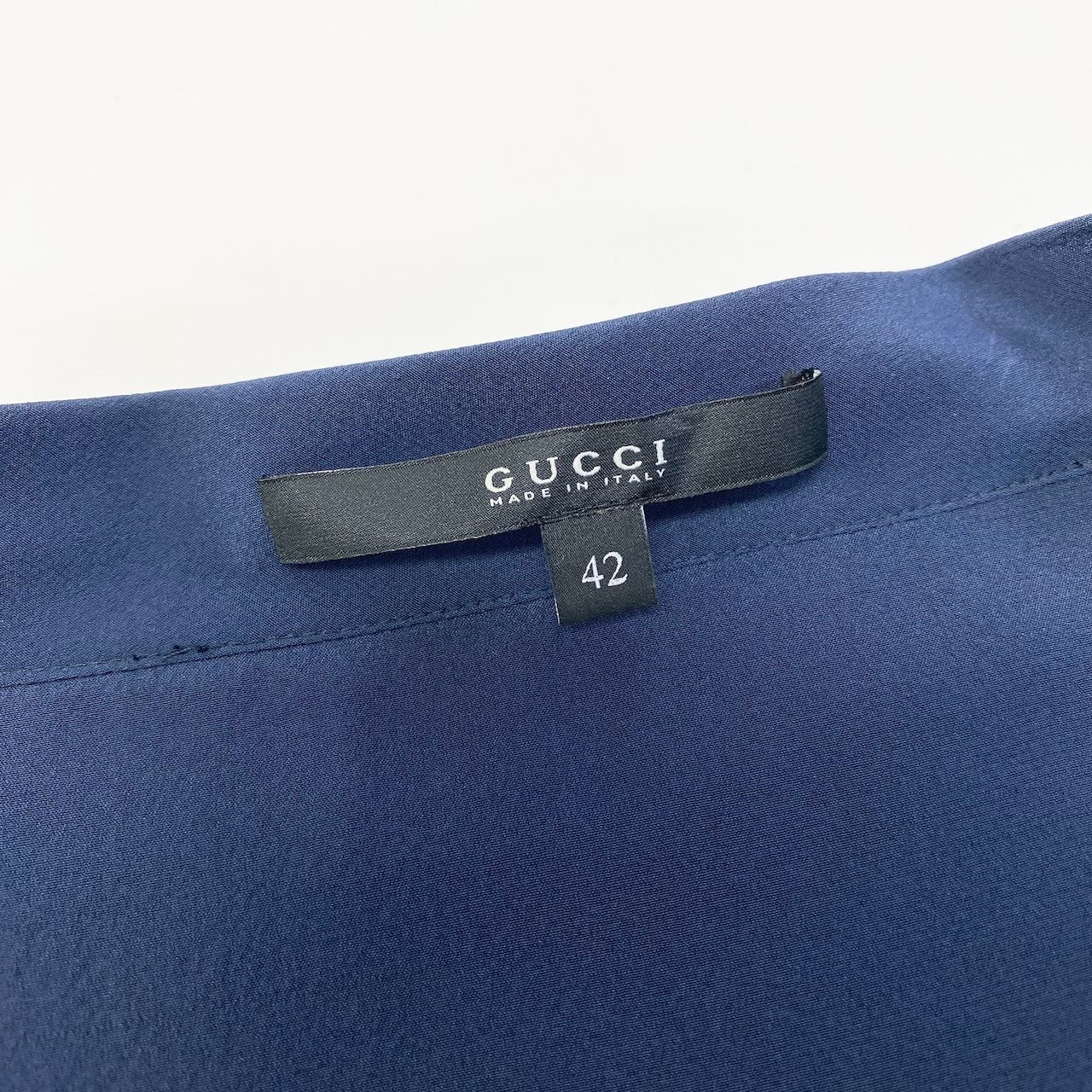 60d29 GUCCI グッチ 半袖 リボンワンピース 膝丈ワンピース Vネック アンティーク 刻印ボタン サイズ42 ネイビー レディース 女性用u02t