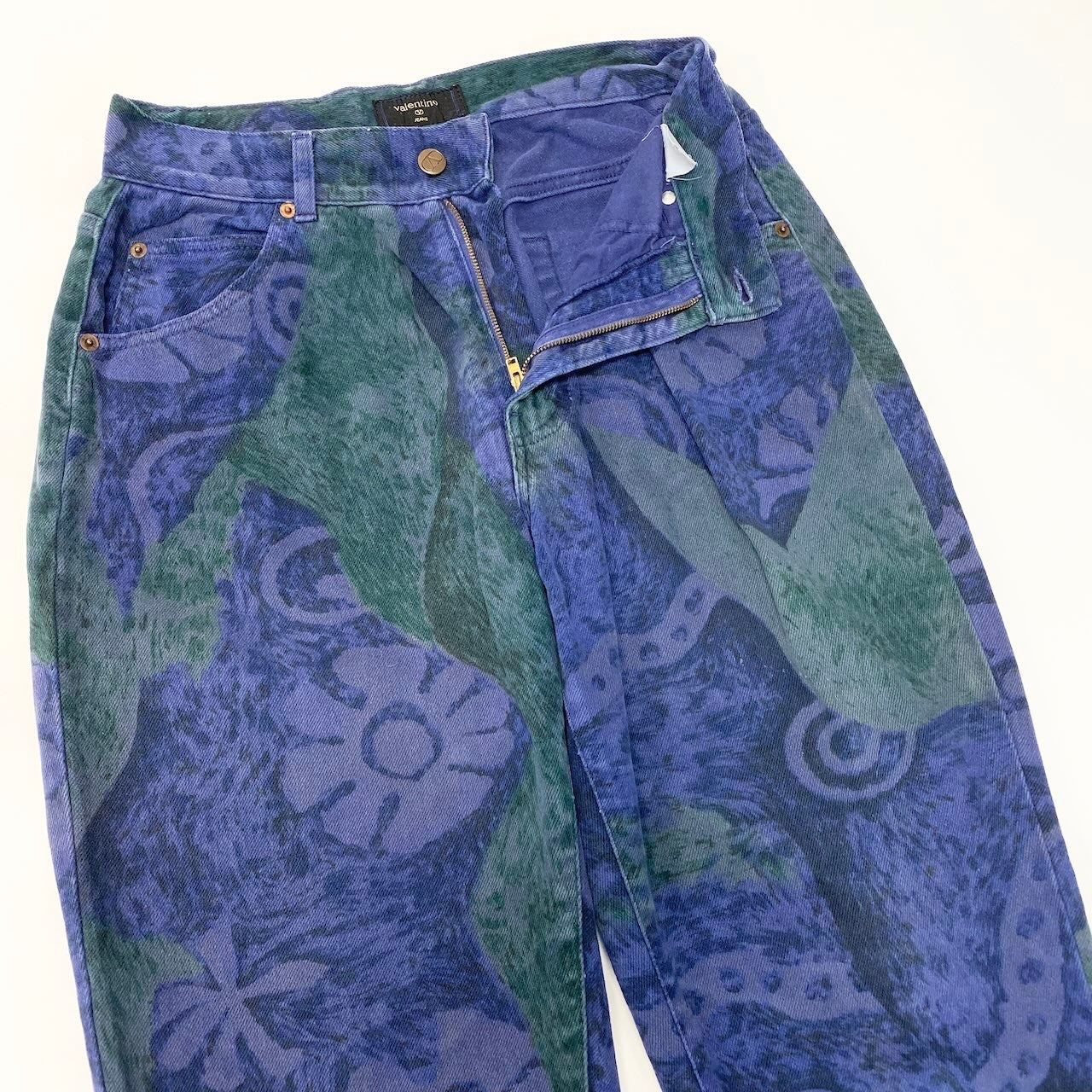 81c26 Valentino ヴァレンティノ Vintage フラワーデニム バギーパンツ サイズ29 パープル イタリア製 DENIM PANTS ジーンズ JEANSt18r