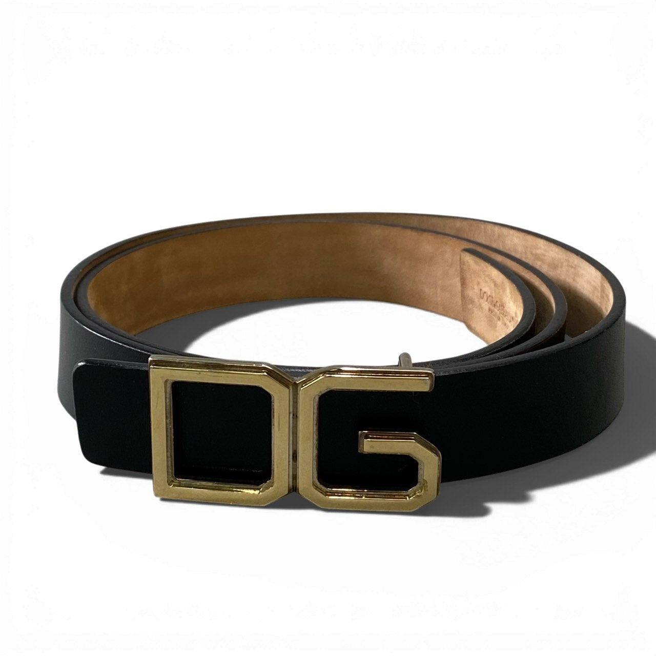 a6 DOLCE&GABBANA ドルチェアンドガッパーナ レザーベルト DGロゴ バックル イタリア製 85CM 34INCH ブラック レザー レディースk02i