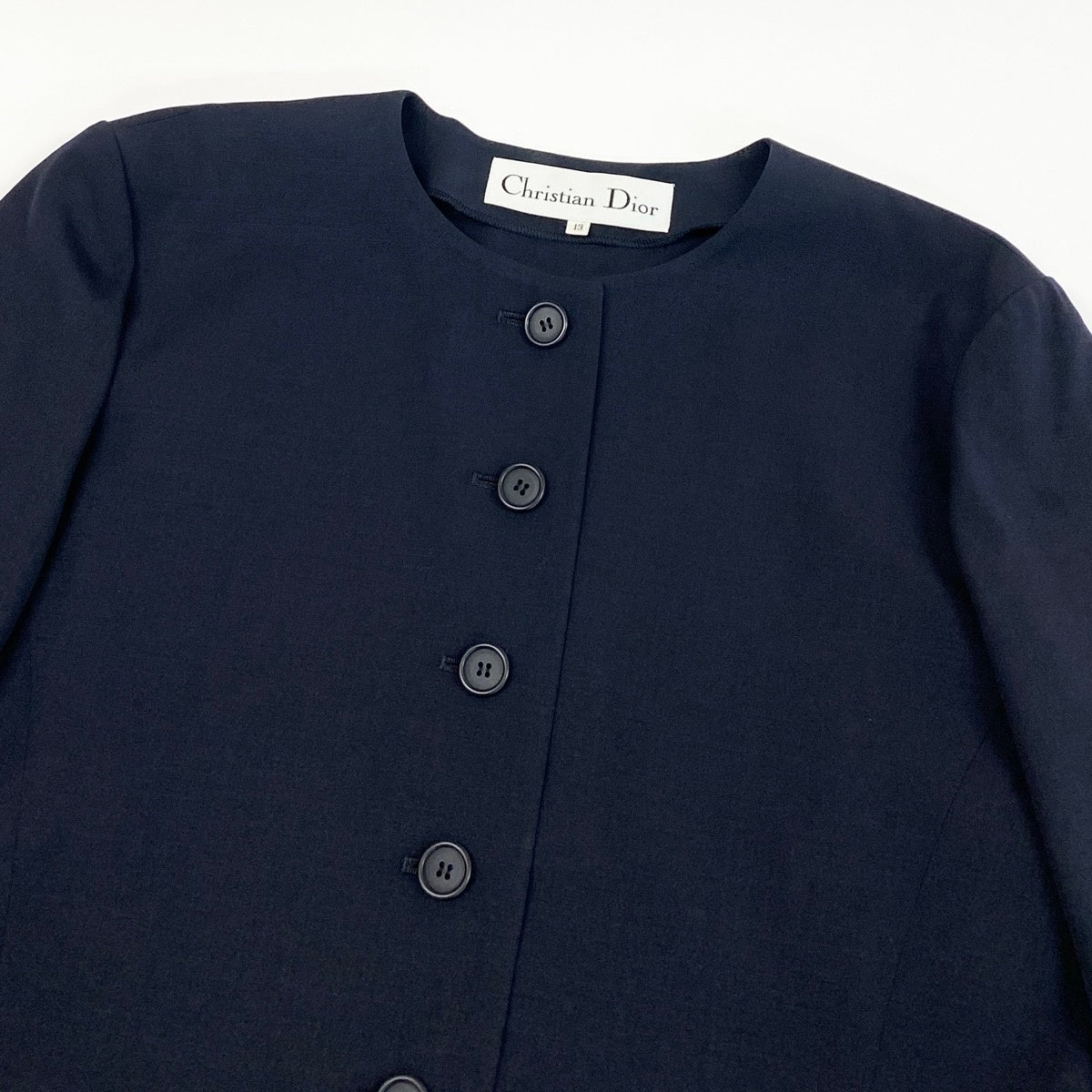 Eg11 Christian Dior クリスチャンディオール セットアップ スカートスーツ ノーカラージャケット フレアスカート サイズ13 ネイビー レディースo07t