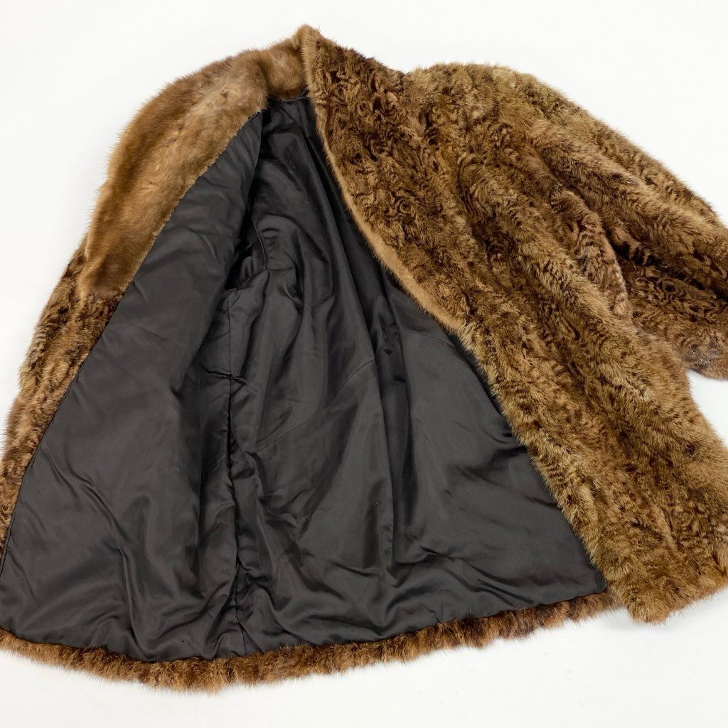 25L15 パステルミンク 総柄 ロングコート サイズF ブラウン 本毛皮 MINK FUR 希少デザインt18r