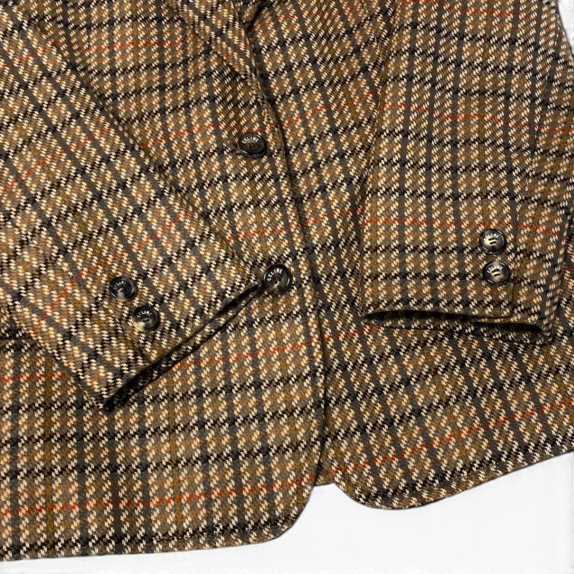 j29 【美品】CELINE 80's ヴィンテージ セットアップ グレンチェック ツイード ジャケット スカート 42サイズ ブラウン レディース 女性用k02i