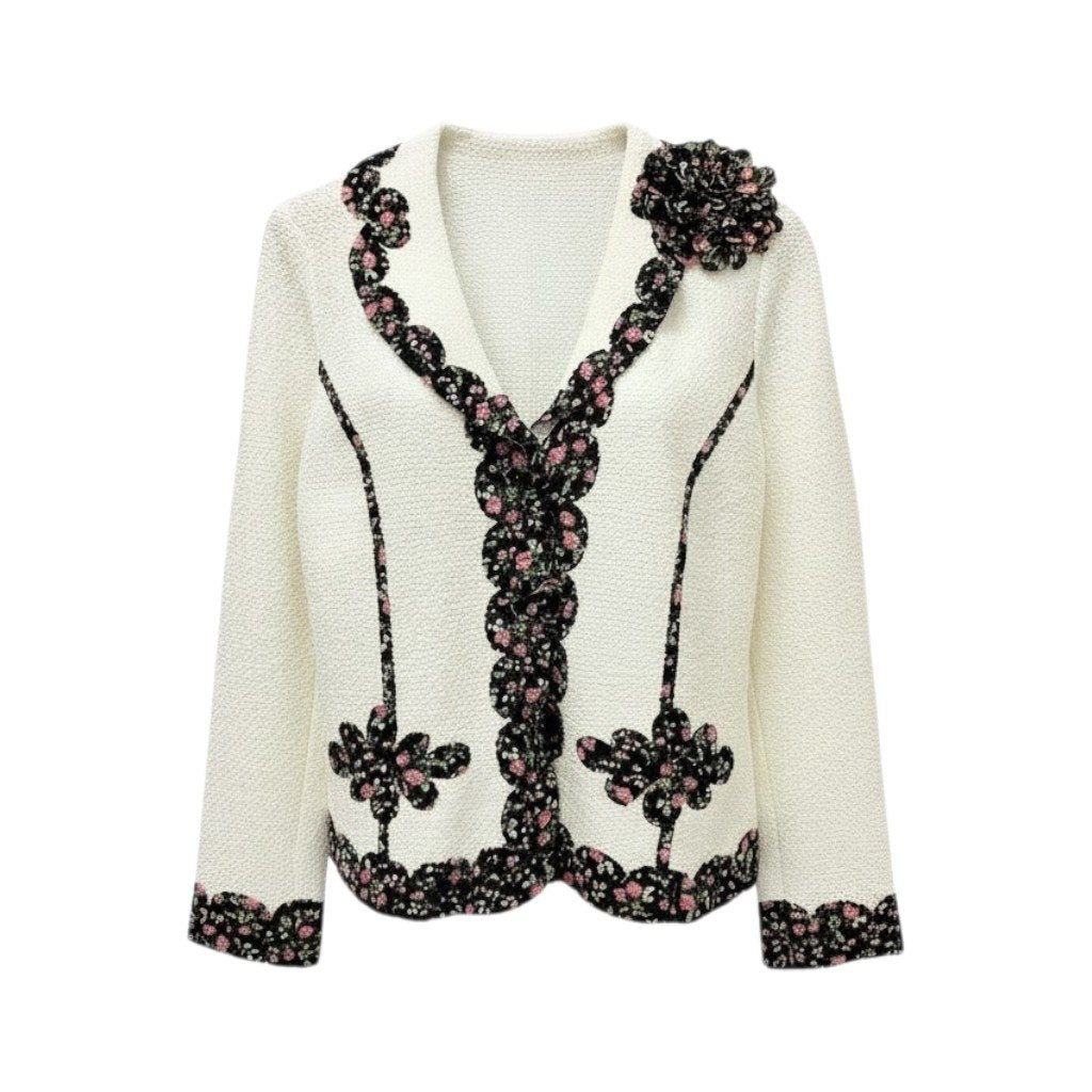 2c29 【未使用タグ付】 NOKO-PLEATS ノコプリーツ プリーツジャケット 長袖 小花柄 フラワープリント レディース 女性服 サイズ40 ホワイト ポリエステル100％u02t