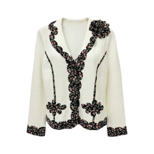 2c29 【未使用タグ付】 NOKO-PLEATS ノコプリーツ プリーツジャケット 長袖 小花柄 フラワープリント レディース 女性服 サイズ40 ホワイト ポリエステル100％u02t