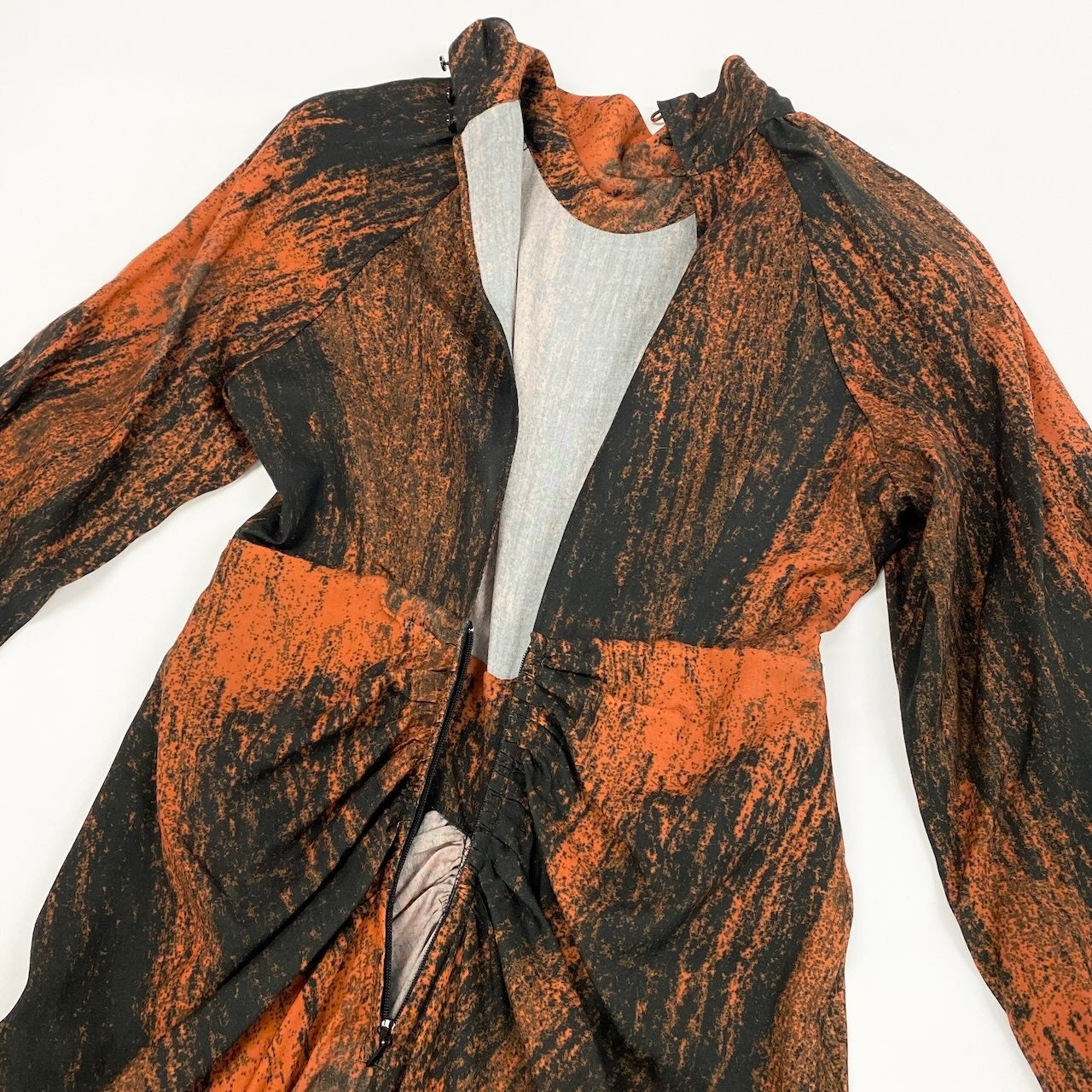 Ac24 《タグ付》 定価￥74,800 JOHN LAWRENCE SULLIVAN ジョンローレンスサリバン 25AW プリントギャザーロングドレス ワンピース ALL OVER PRINT GATHERED DRESS サイズS オレンジt18r