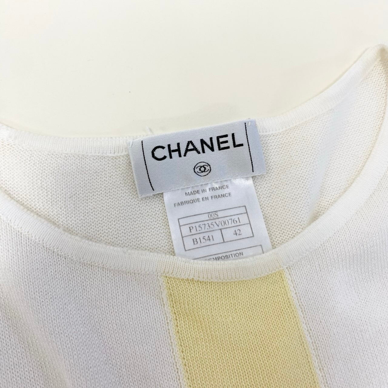 Cf9 CHANEL ノースリーブニット コットンニット ココマーク P15735V00761 42サイズ ホワイト イエロー コットン100％ レディース 女性用u02t