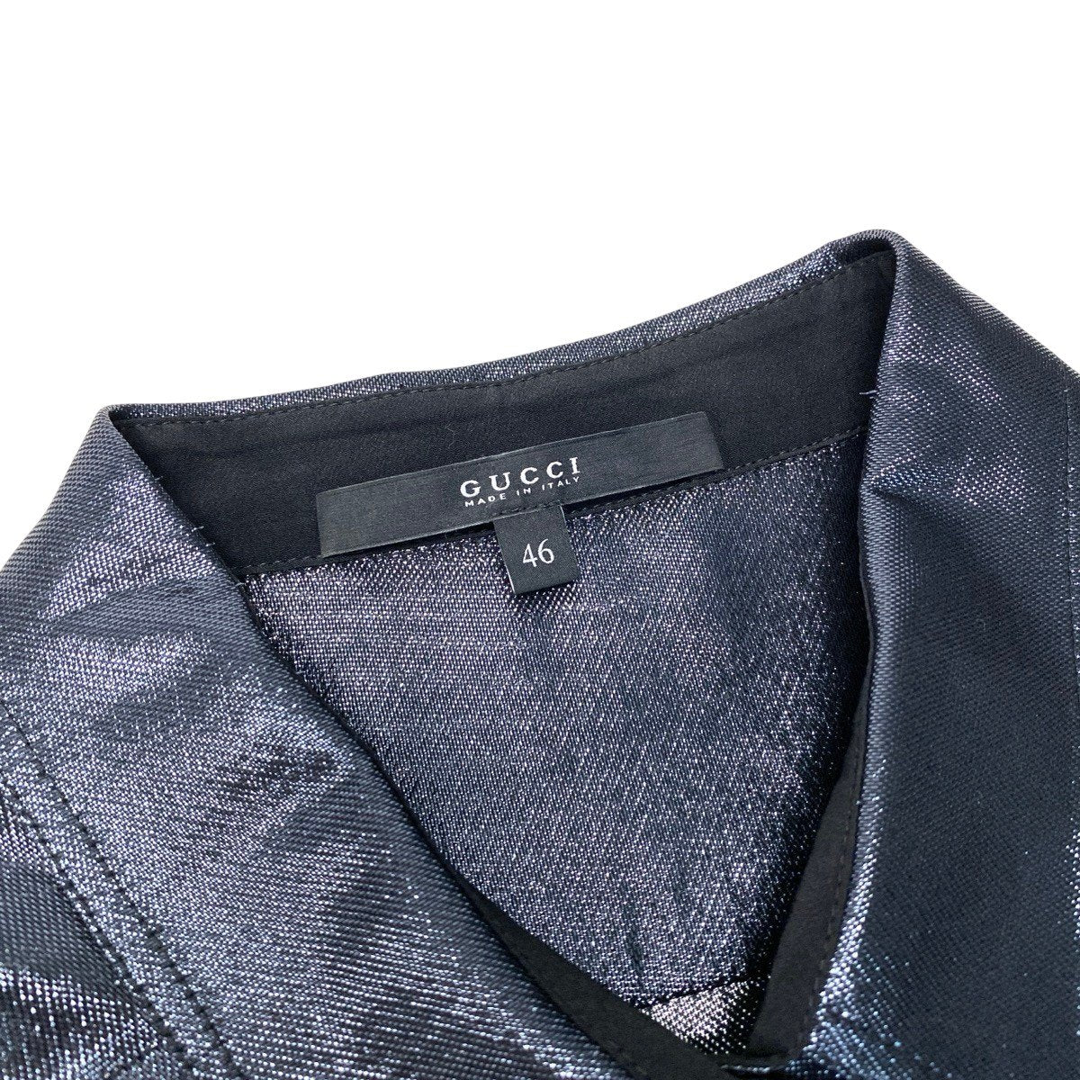 If12 GUCCI グッチ 光沢カラー ロングスリーブシャツ シルクブレンド サイズ46 ブラック系 レディース 女性用t18r