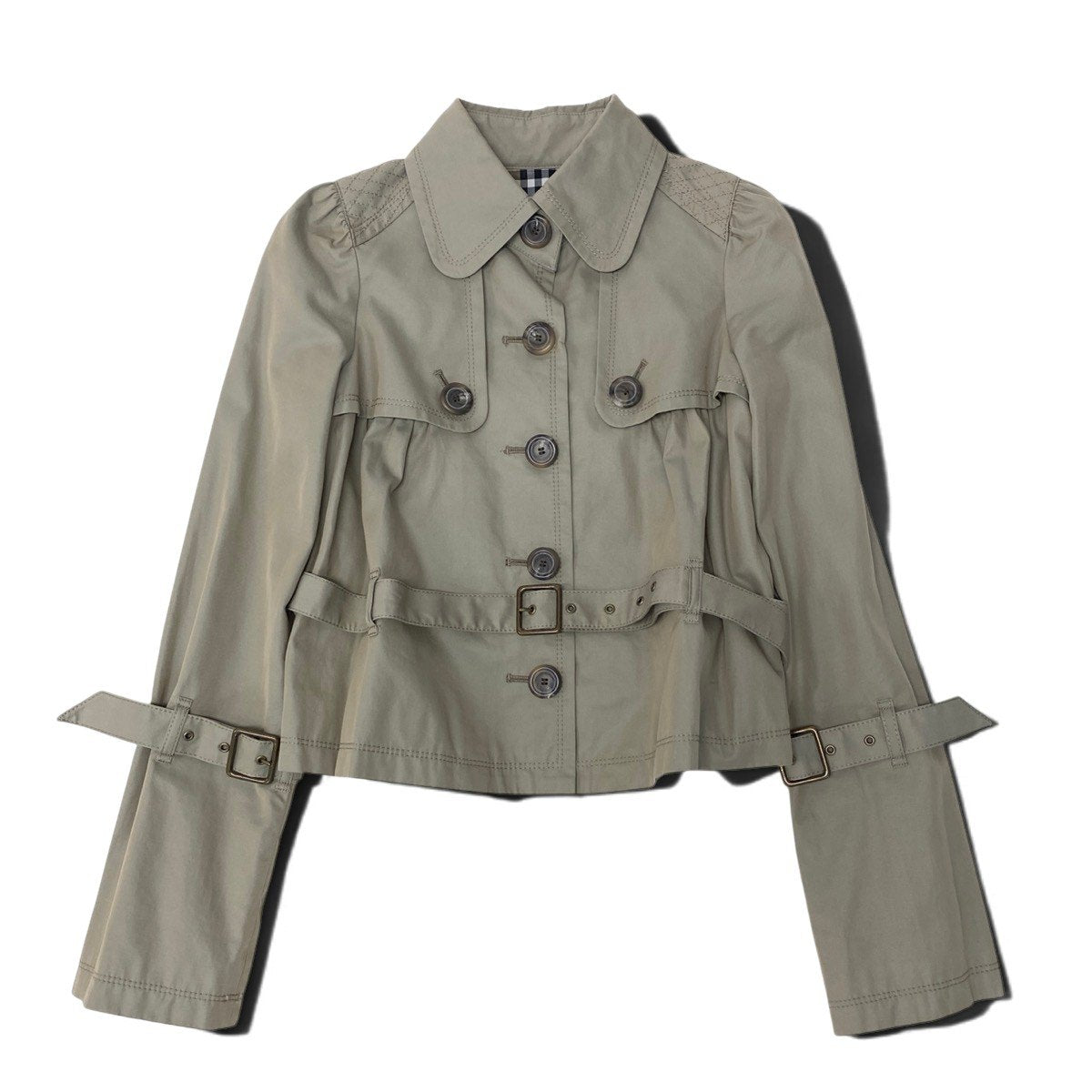 Eh10 BURBERRY LONDON BLUE LABEL バーバリーロンドン ブルーレーベル トレンチジャケット 裏地ノバチェック サイズ36 カーキ コットン100％ レディースo07t