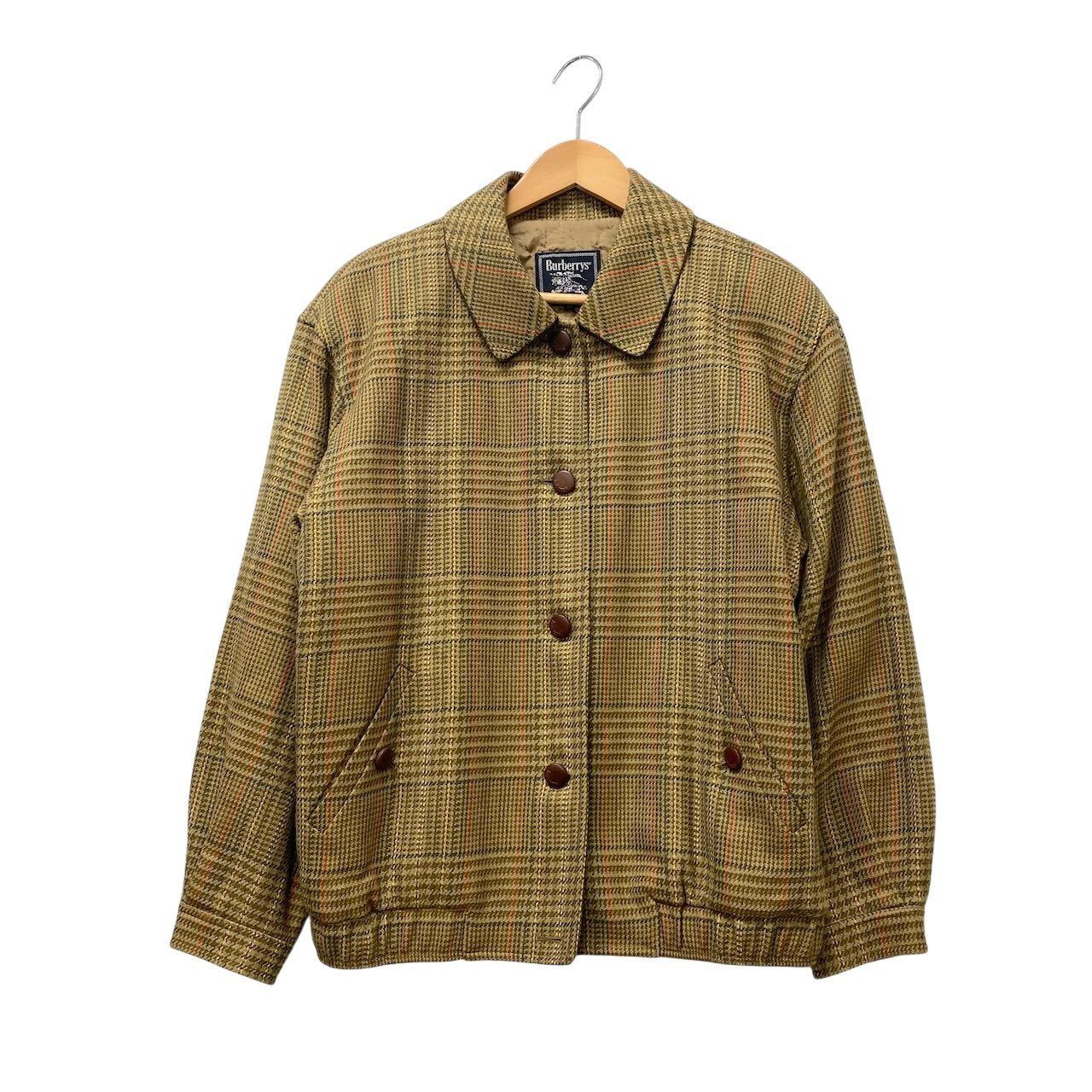7f18 Burberrys バーバリーズ ウールジャケット ブルゾン チェック柄 11サイズ グリーン系 ウール100％ レディース 女性用u02t