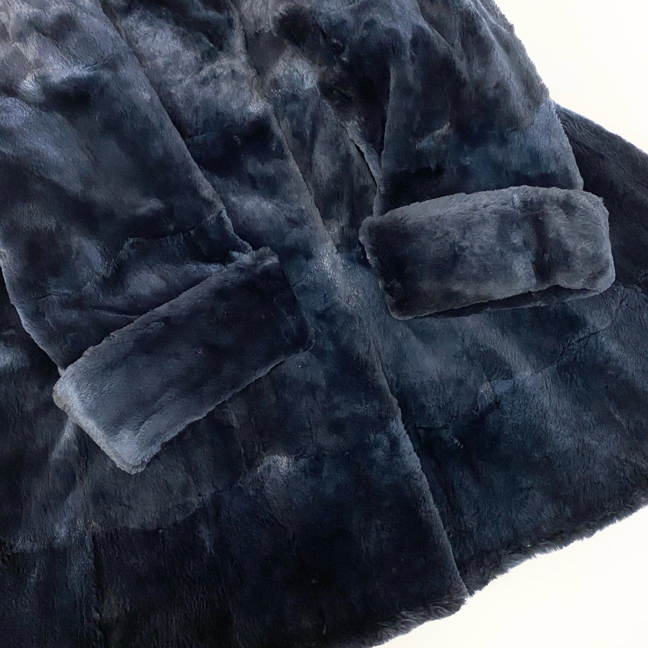 35a15 希少デザイン シェアードファー ロングコート サイズF ダークブルー 本毛皮 Dark Blue Shared Fur Coatt18r