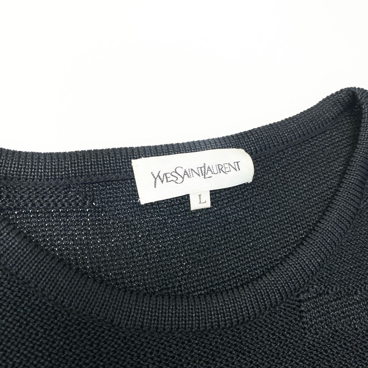 Ic5 YVESSAINTLAURNENT イヴサンローラン ロングスリーブニット エンボスデザイン ニットセーター Lサイズ ブラック レーヨン100％ レディース 女性用o07t