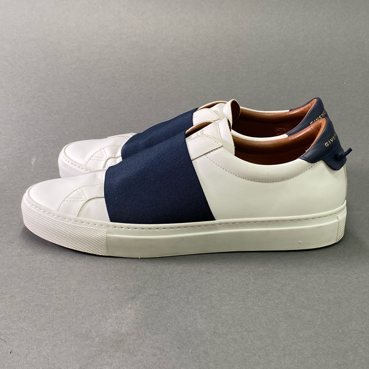 4e30 GIVENCHY ジバンシー エラスティックストラップスニーカー ローカットスニーカー シューズ スリッポン サイズ40 ホワイト ブルー レザー メンズ