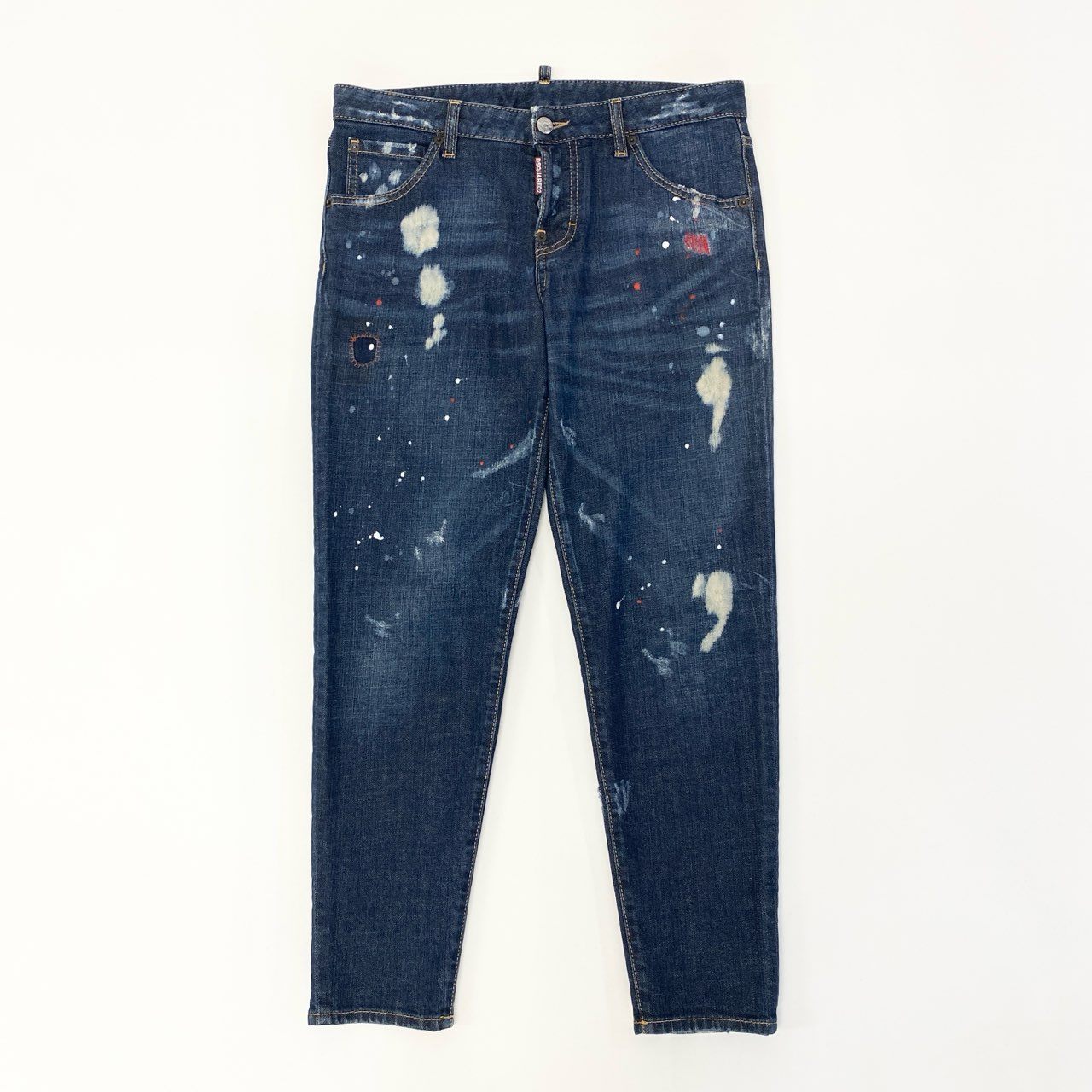 85a16 【美品】 DSQUARED2 ディースクエアード Hockney jean デニムパンツ ペイント クラッシュ加工 テーパードジーンズ メンズ 紳士服 S72LA0691 S30144 40 インディゴo07t