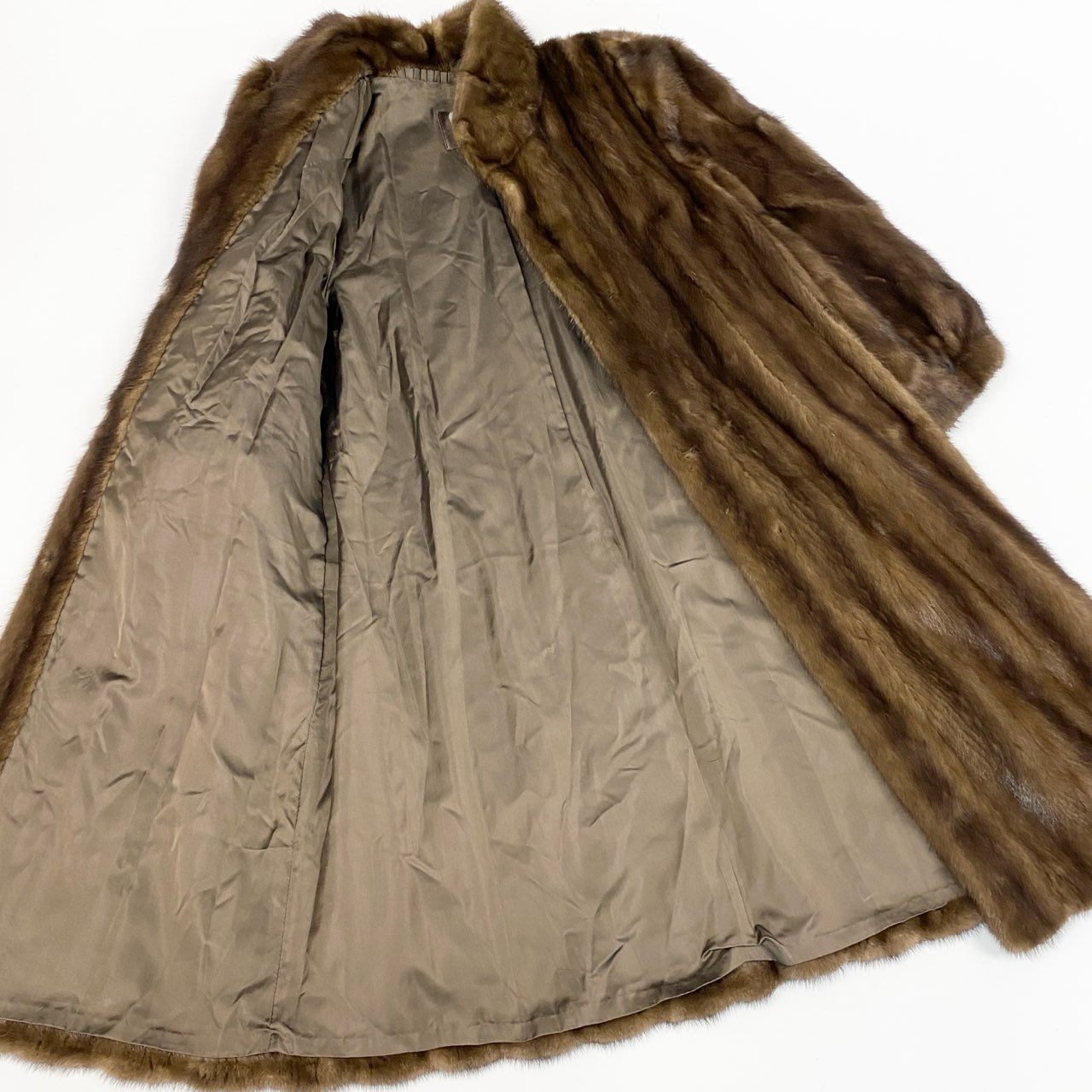 16a21 銀サガ デミバフミンク 丈約110cm 超ロングコート サイズ11 茶系 最高級本毛皮 Mink Fur Super Long Coatt18r