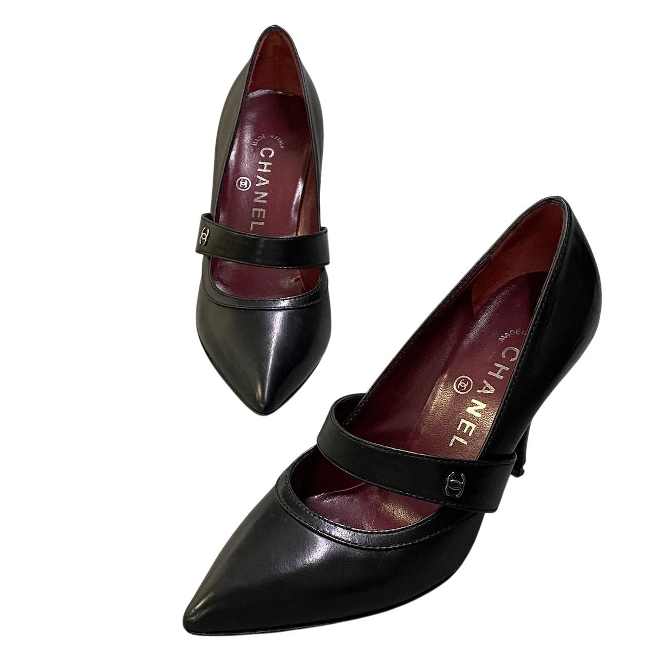 e13 CHANEL シャネル ココマーク CCベルト レザーパンプス Coco Belt Leather Pumps サイズ37 ブラック シューズ イタリア製t18r
