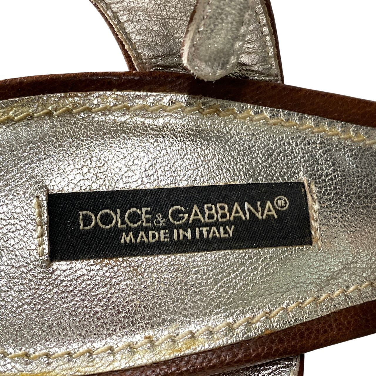g7 DOLCE＆GABBANA ストラップサンダル レオパード イタリア製 37 1/2サイズ ブラウン シルバー ハラコ レザー レディース 女性用k02i