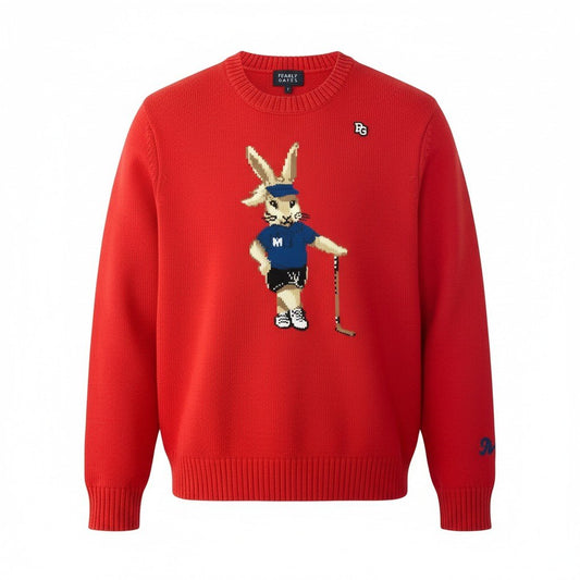 14c5 《極美品》 PEARLY GATES パーリーゲイツ MOMOKO RABBIT トラッドラビット セーター サイズ1 レッド ニット コラボ 限定品t18r