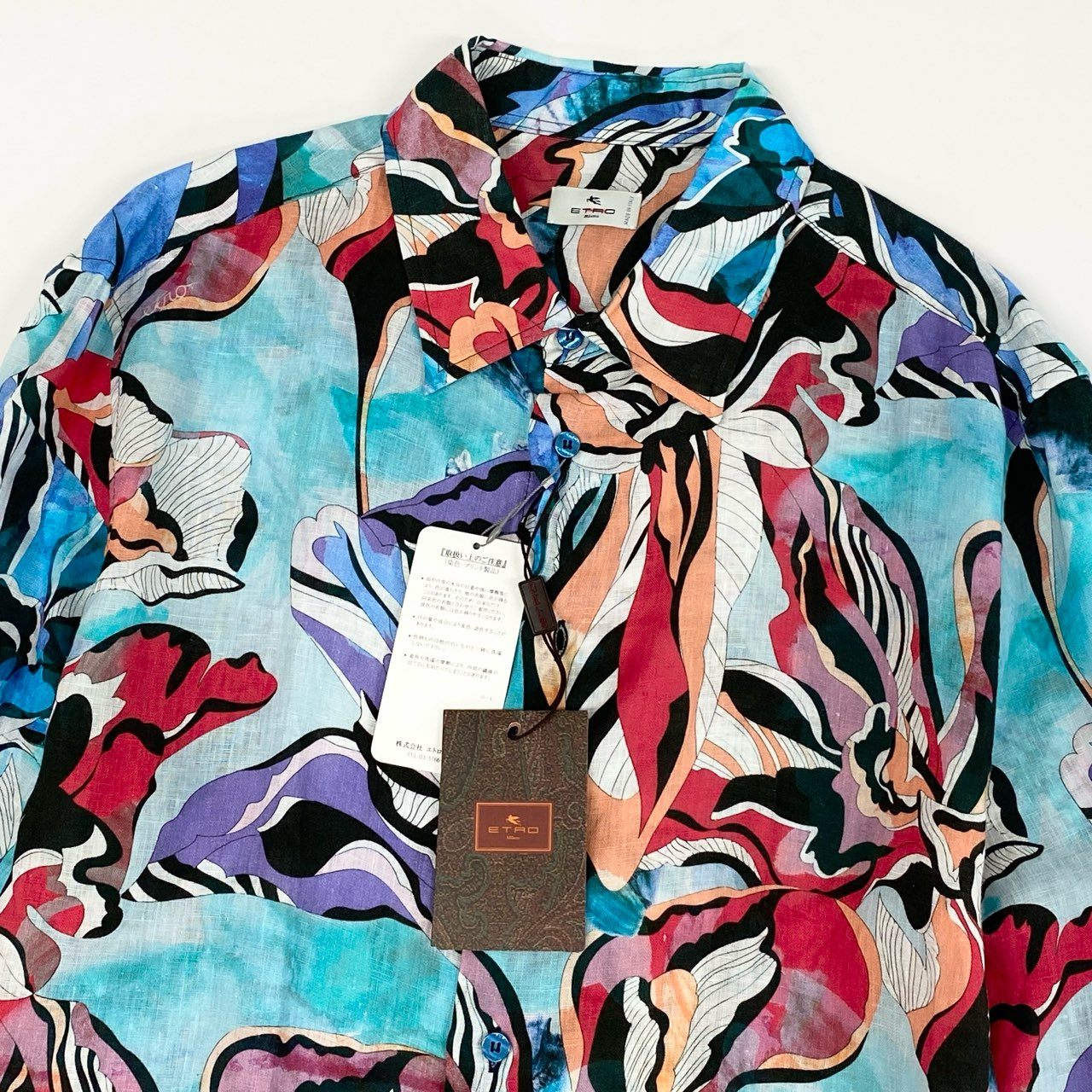 14h29 ETRO エトロ 長袖シャツ リネンシャツ ロングスリーブ 総柄 42サイズ マルチカラー メンズ 男性用k02i