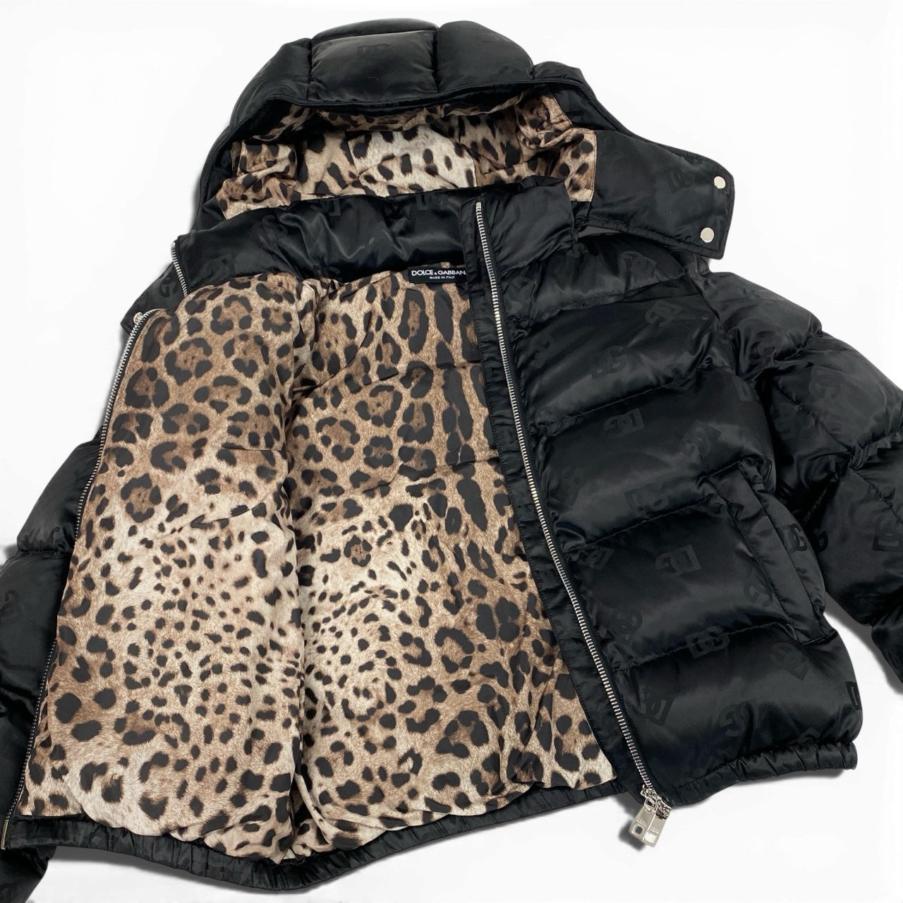 Ic10 《未使用品》定価44万 DOLCE&GABBANA ドルチェアンドガッバーナ 現行 DGロゴ パテッド サテンジャカード ダウンジャケット サイズ40 ブラック D&G タグ付t18r