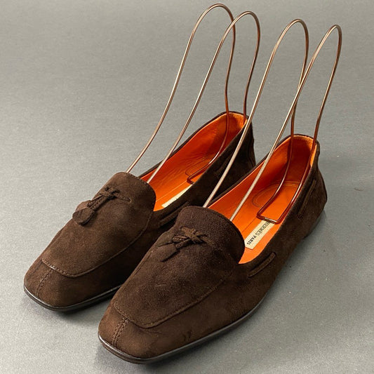 3d21 HERMES エルメス タッセル ローファー 37 ブラウン スエード レザー フラットシューズ スペイン製 tassel loafer