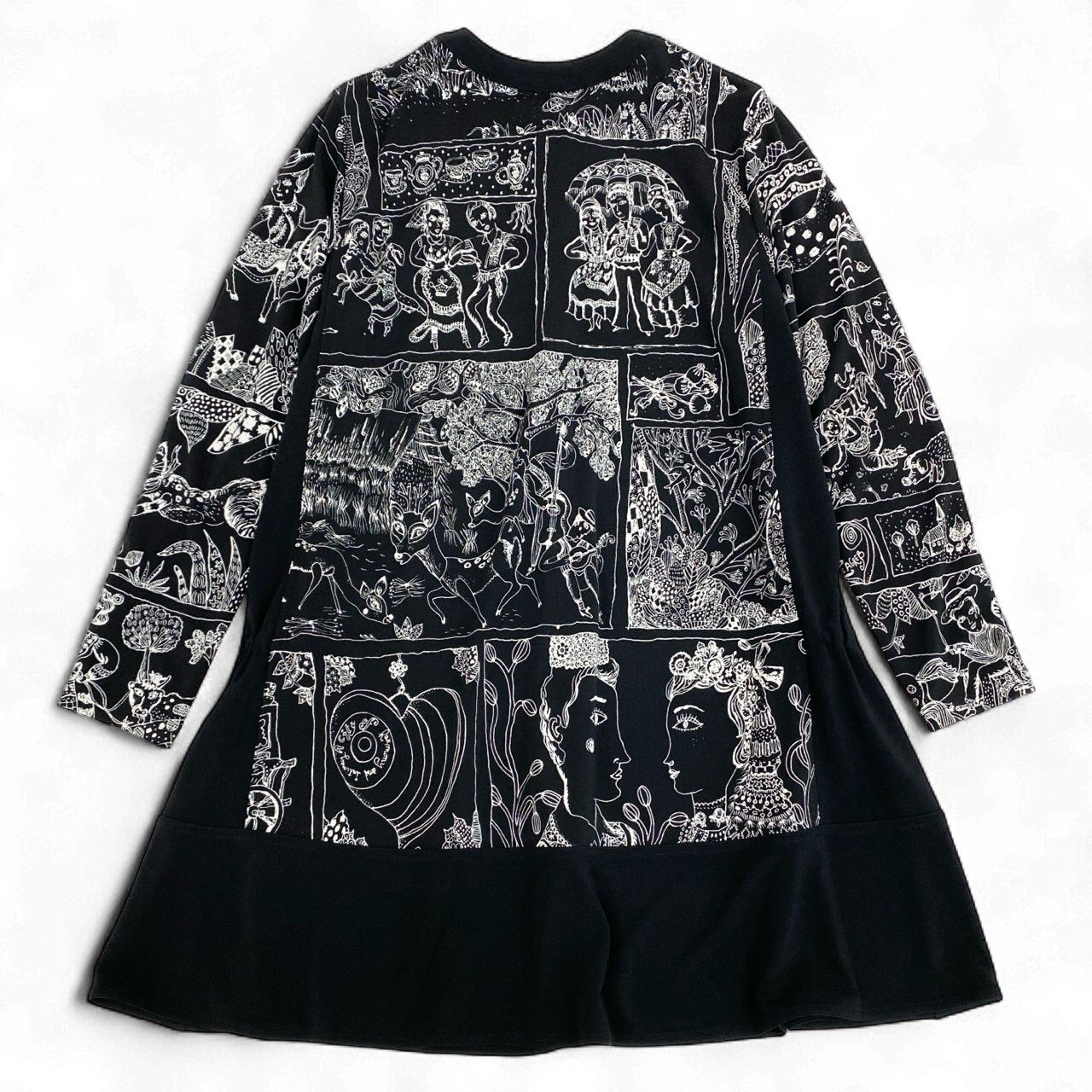 76k21 TOKUKO 1er VOL トクコプルミエヴォル 長袖シャツワンピース 総柄プリント アニマル柄 サイドリボン レディース 女性用 9 ブラックu02t