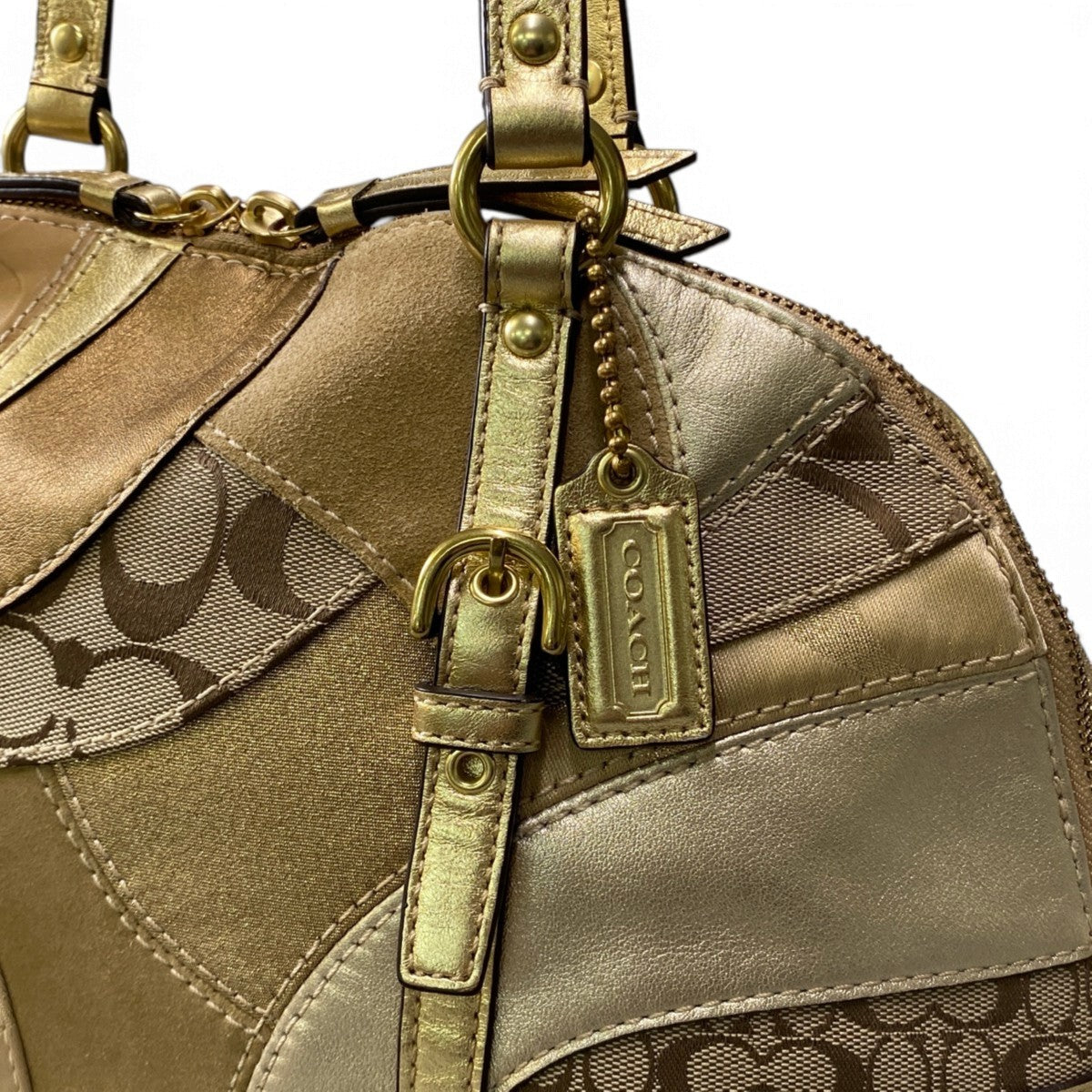 j4 COACH コーチ パッチワーク シグネチャー ハンドバッグ Patchwork Signature Handbag ゴールドt18r