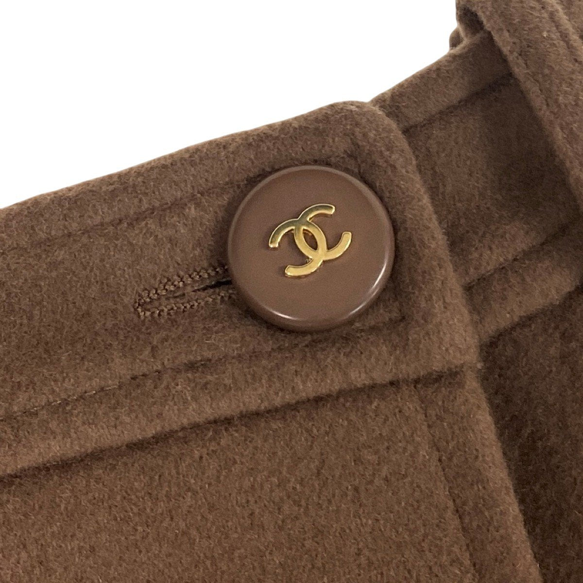 h17 【新品保管品】CHANEL シャネル 1995AW ヘビーメルトン プリーツ ダブルスカート ココマークボタン P05794 40サイズ ブラウン カシミヤ100％ レディース 女性用k02i