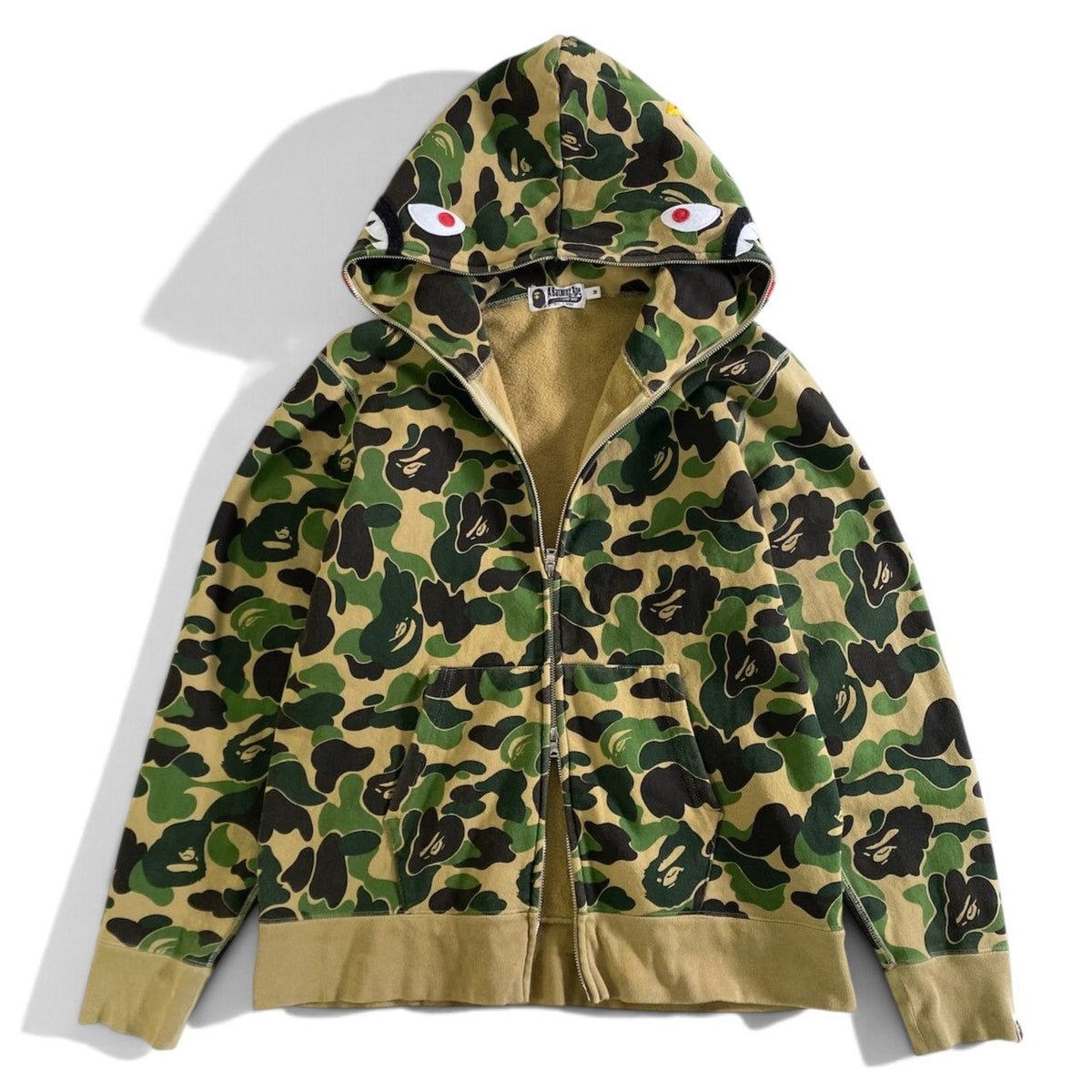 74j23 A BATHING APE アベイシング エイプ CAMO SHARK FULL ZIP カモフラ シャークパーカー M グリーン 迷彩柄t18r