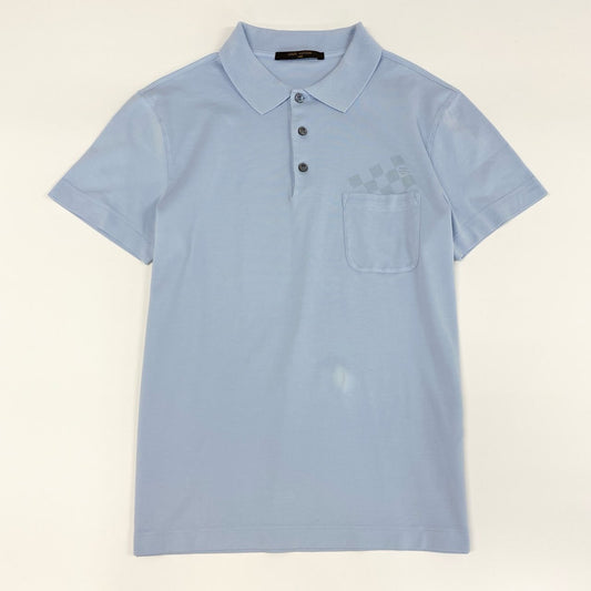 25f14 LOUIS VUITTON ルイヴィトン ダミエポケット 半袖ポロシャツ サイズM ブルー  POLO SHIRT ロゴプリント 夏